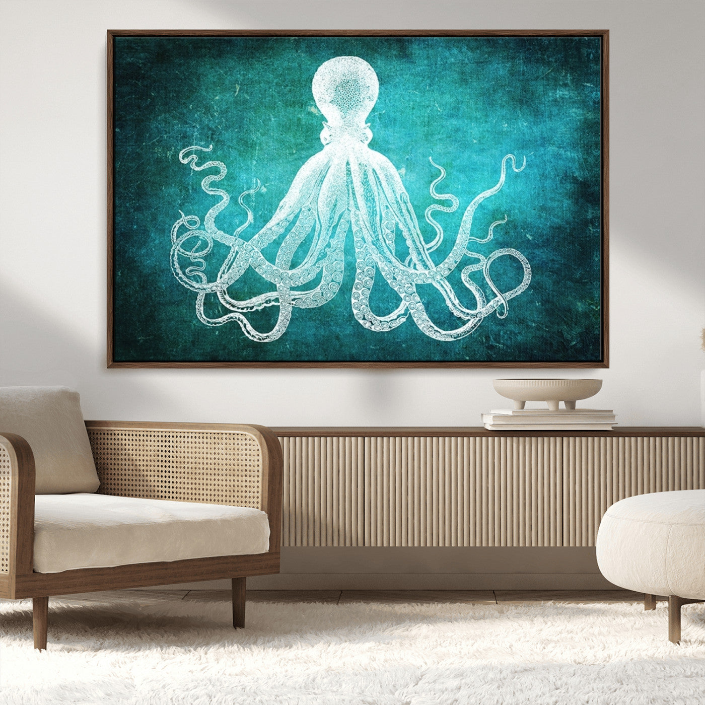 20773-MGV-CV-36X24-Green Octopus Abstract Wall Art Canvas Print