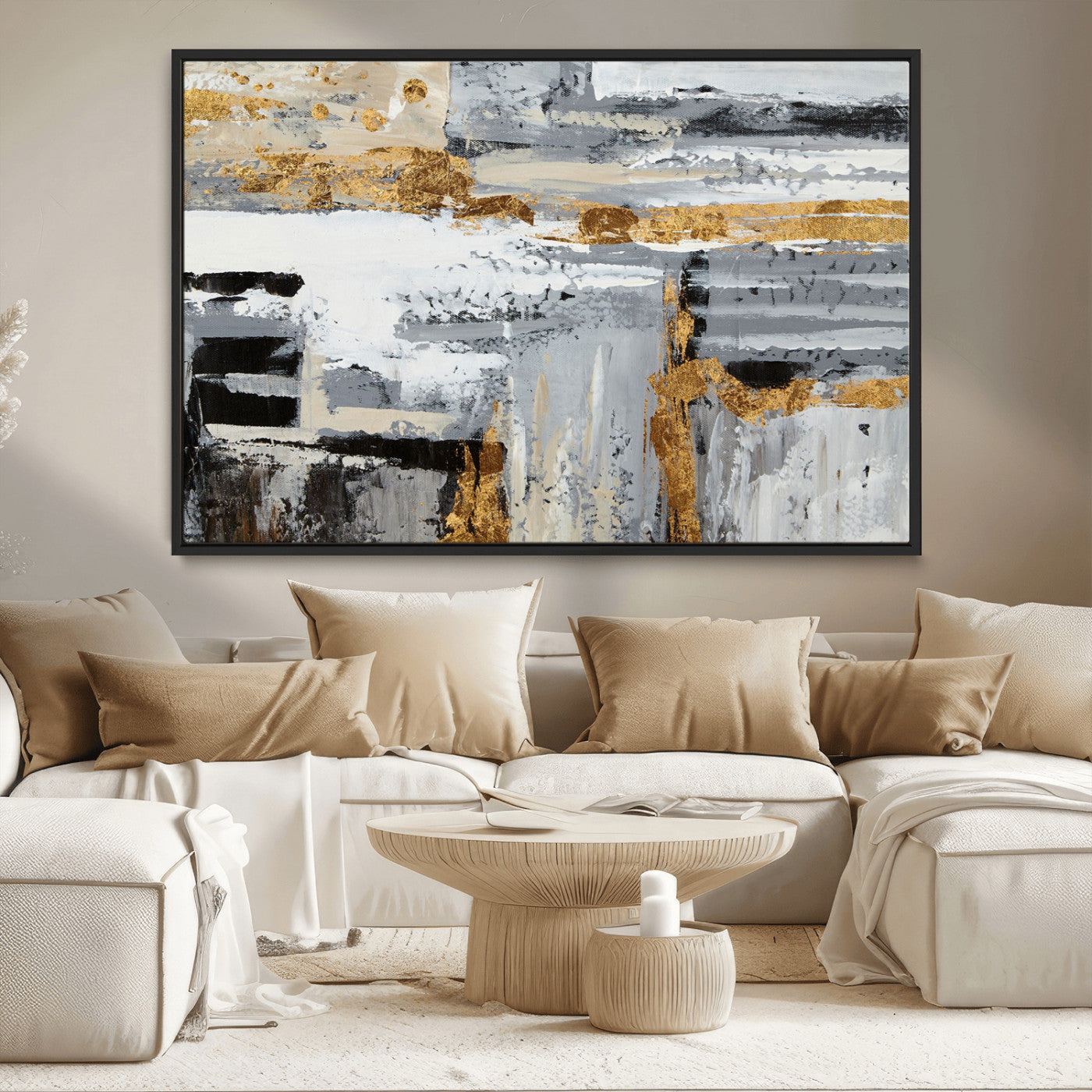 43177-MGV-CV-36X24-Abstract Painting Canvas Wall Art Print Paint Drip Art Brush Strokes Gray Artwork
