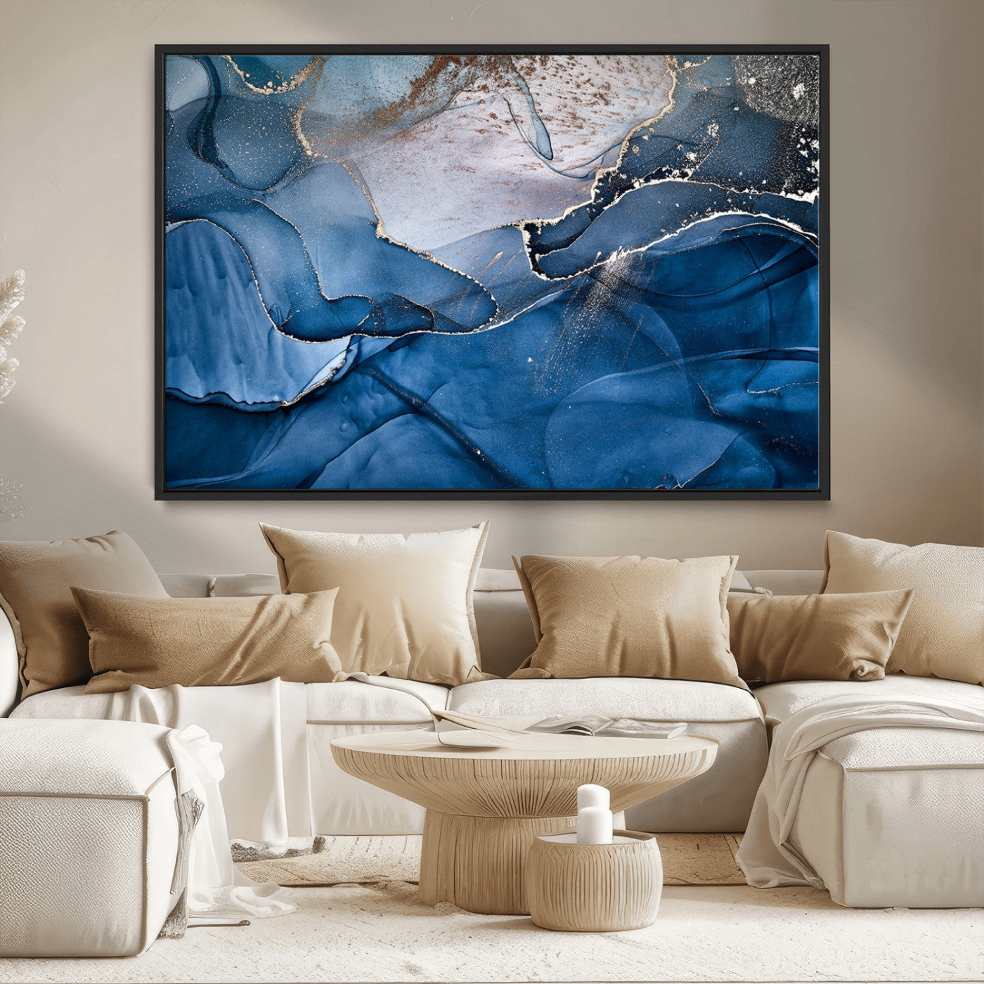 27810-MGV-FC-36X24_Black-Navy Blue Canvas Art Abstract Print – Elegant Triptych Modern Art Print – Contemporary Decor for Living Room or Office