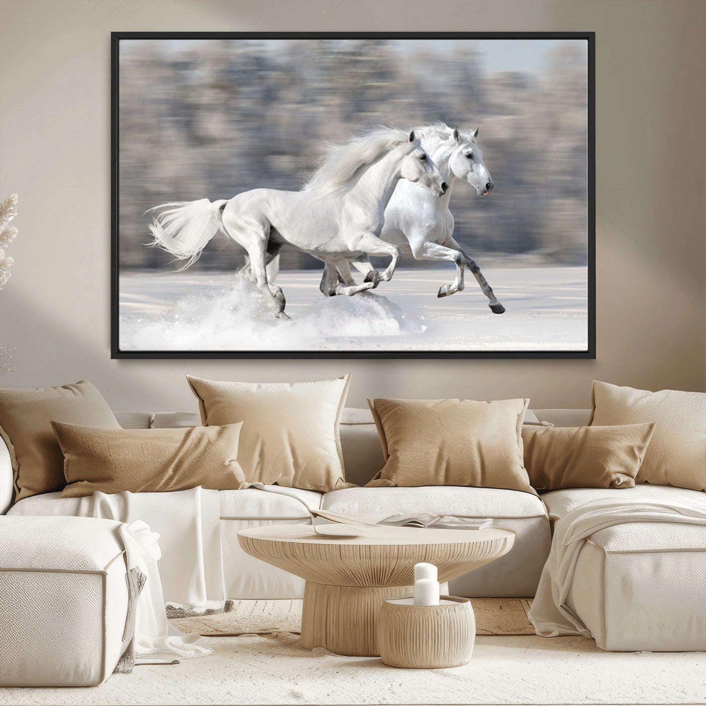 -The White Horses Wall Art, Framed White Horses Wall Art Canvas Print