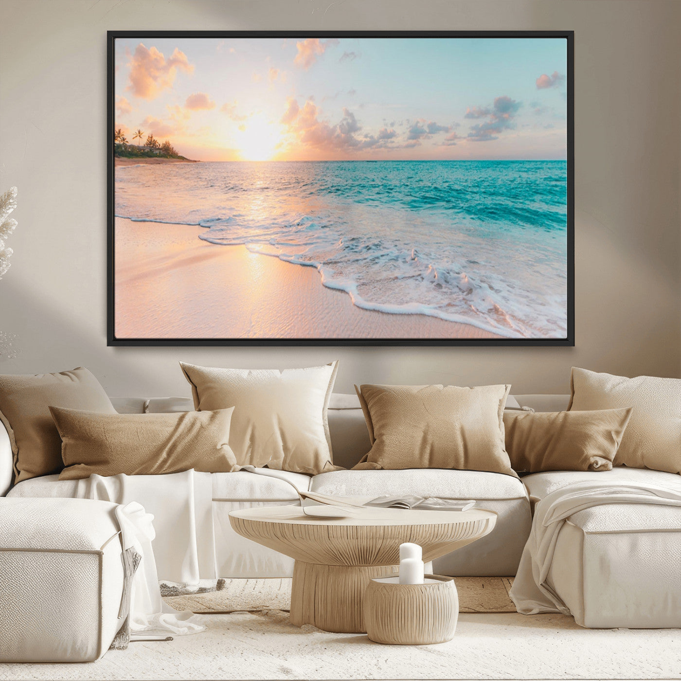 36554-MGV-CV-36X24-Beach Sunrise Wall Art, Coastal Seascape Canvas Print, Ocean Wave Multi-Panel Giclee, Coastal Sunset