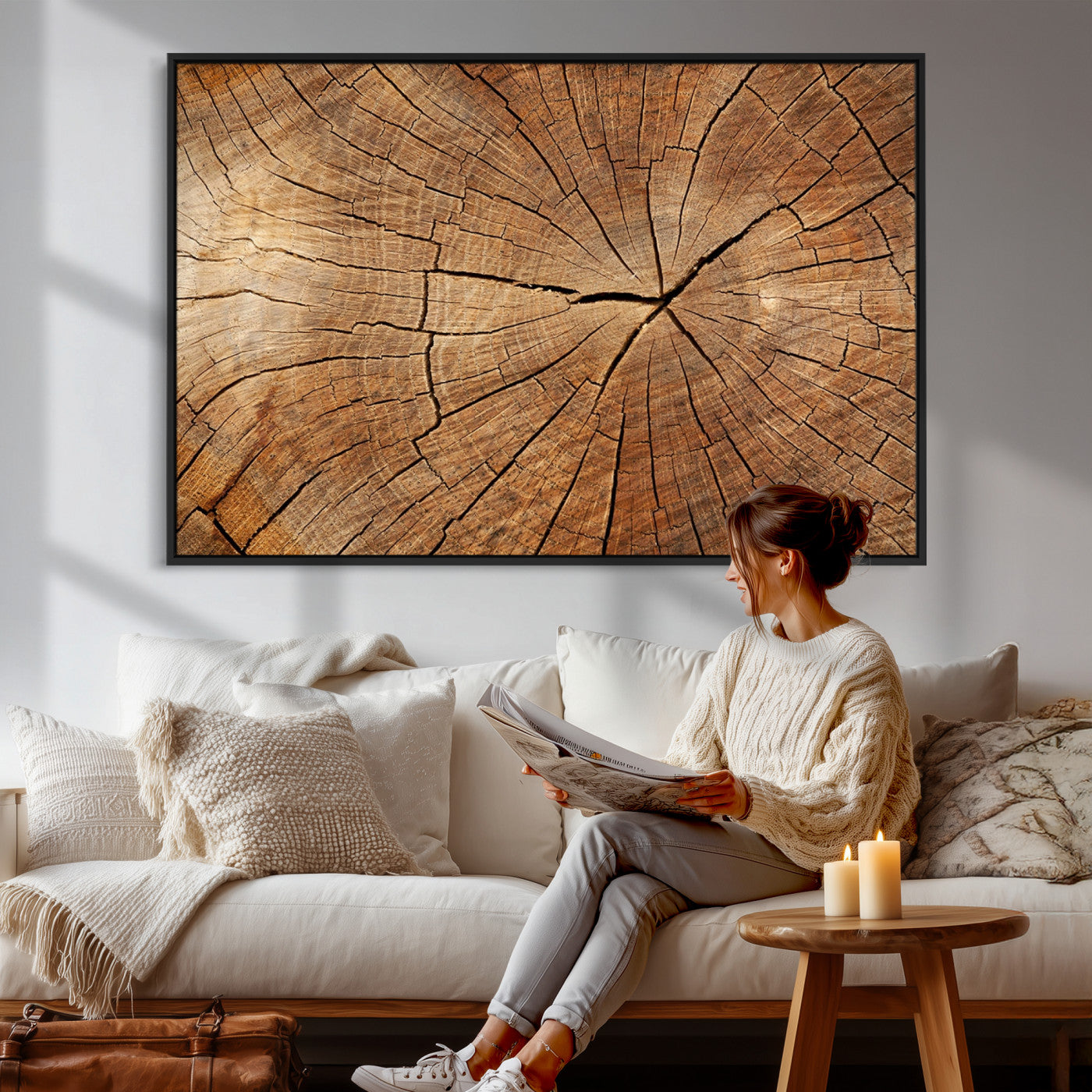 61710-MGV-CV-36X24 - Tree Ring Canvas Art, Rustic Wood Grain Wall Art, Tree Slice Decor for Modern Homes, Giclee