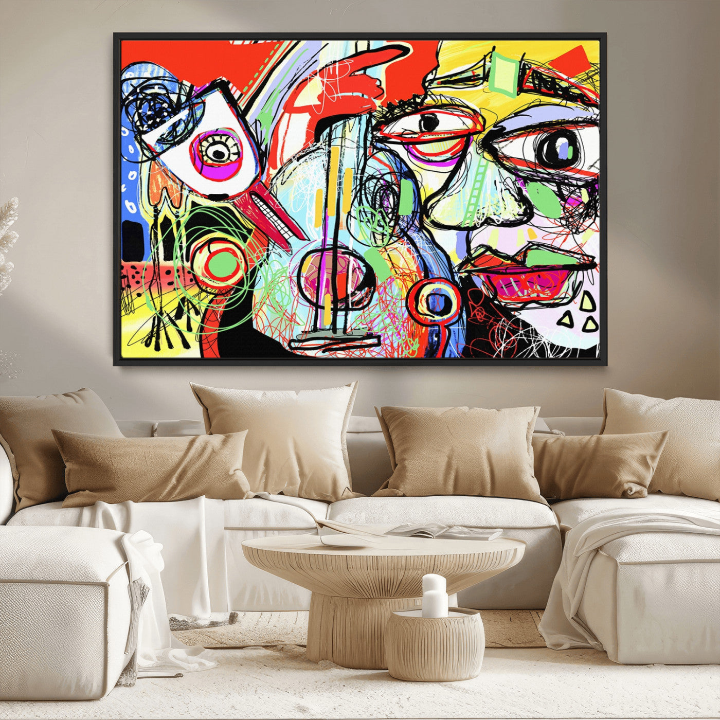 37796-MGV-CV-36X24-Picasso Style Art Abstract Canvas Wall Art Print , Colorful Abstract Artwork