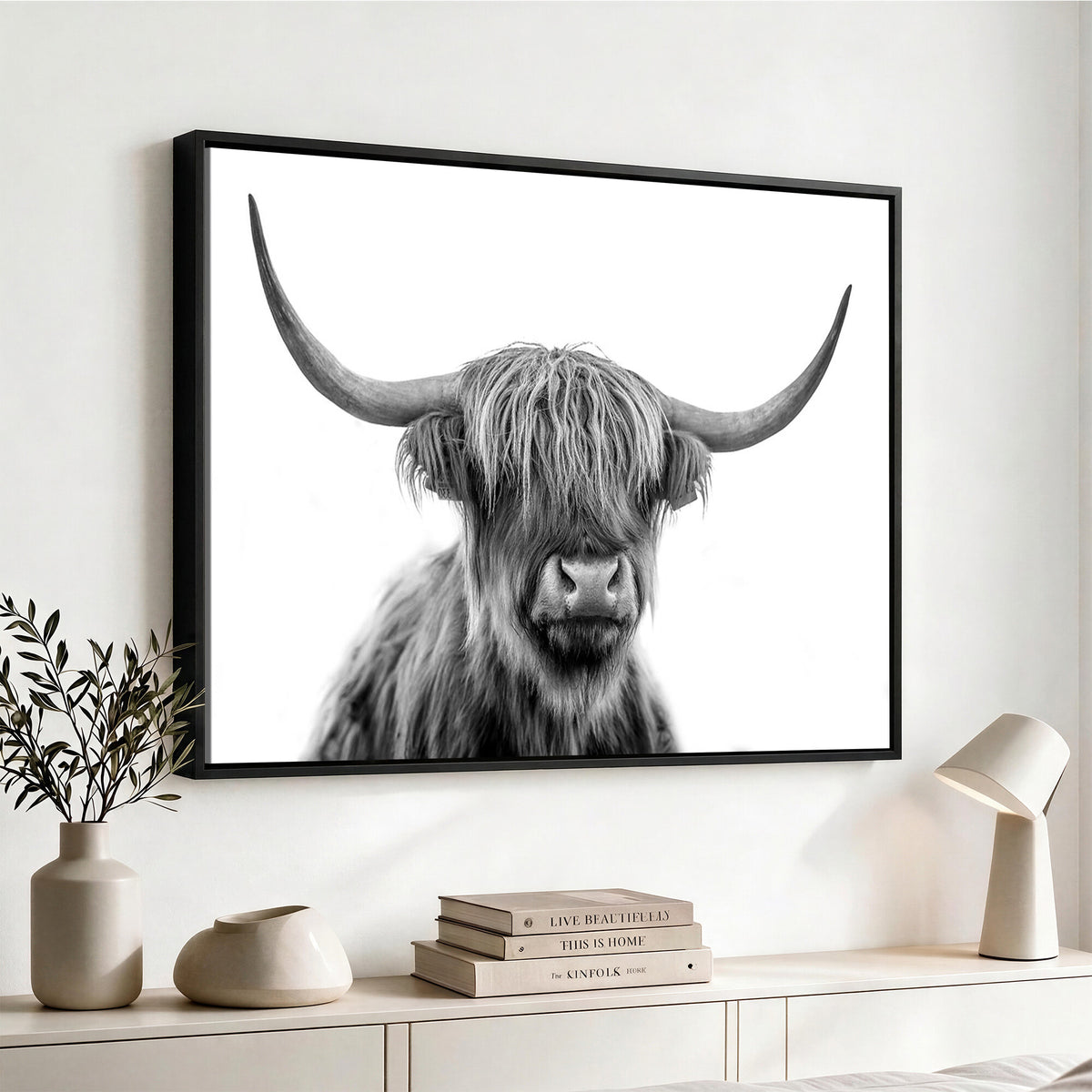 75503-_Poster-30x20 - Scottish Highland Cow Cattle Art Print Wall Art Canvas Print for Farmhouse Decor, Framed Scottish