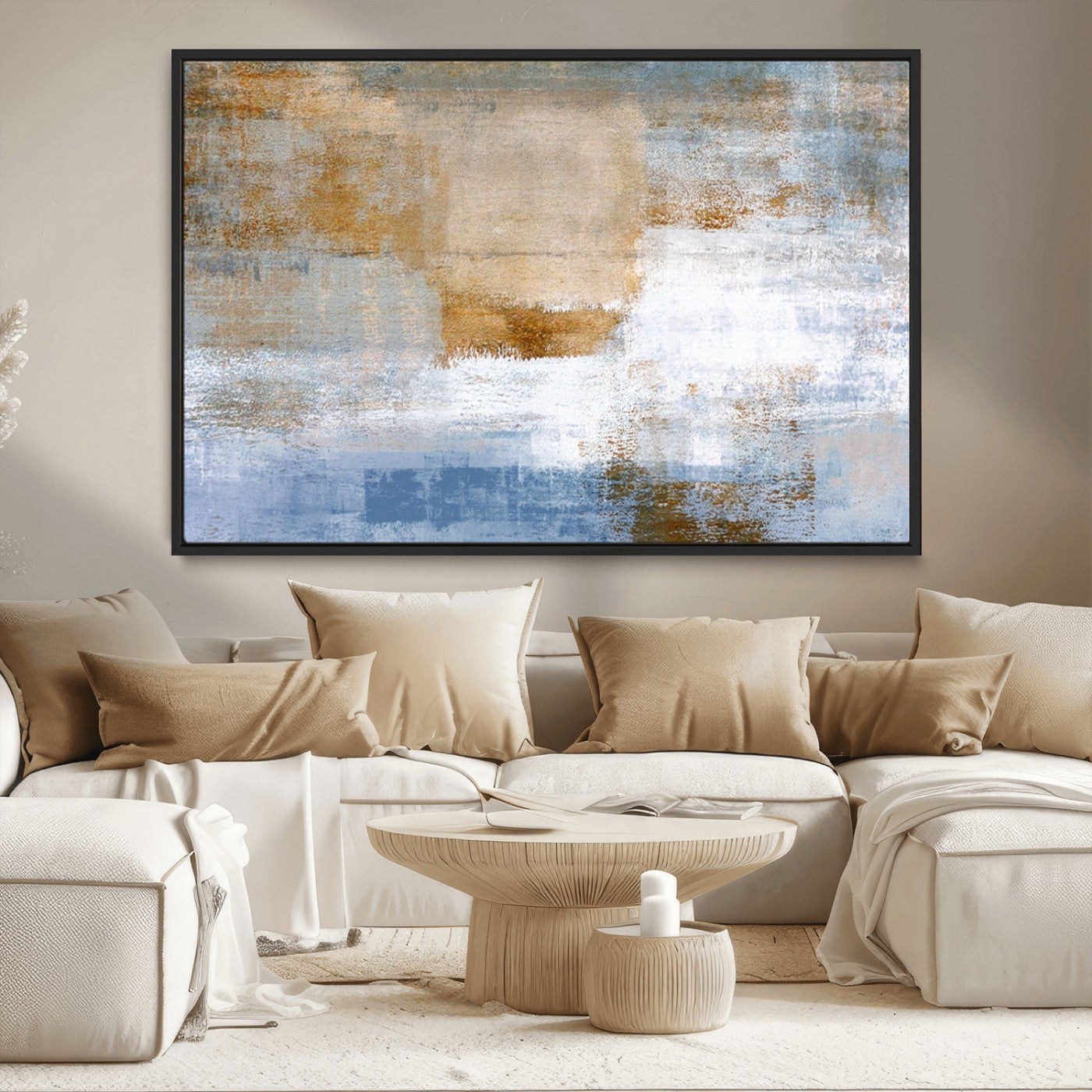 72354-MGV-CV-36X24-Blue Multi Panel Abstract Wall Art Canvas, Abstract Blue and Gold Canvas Print