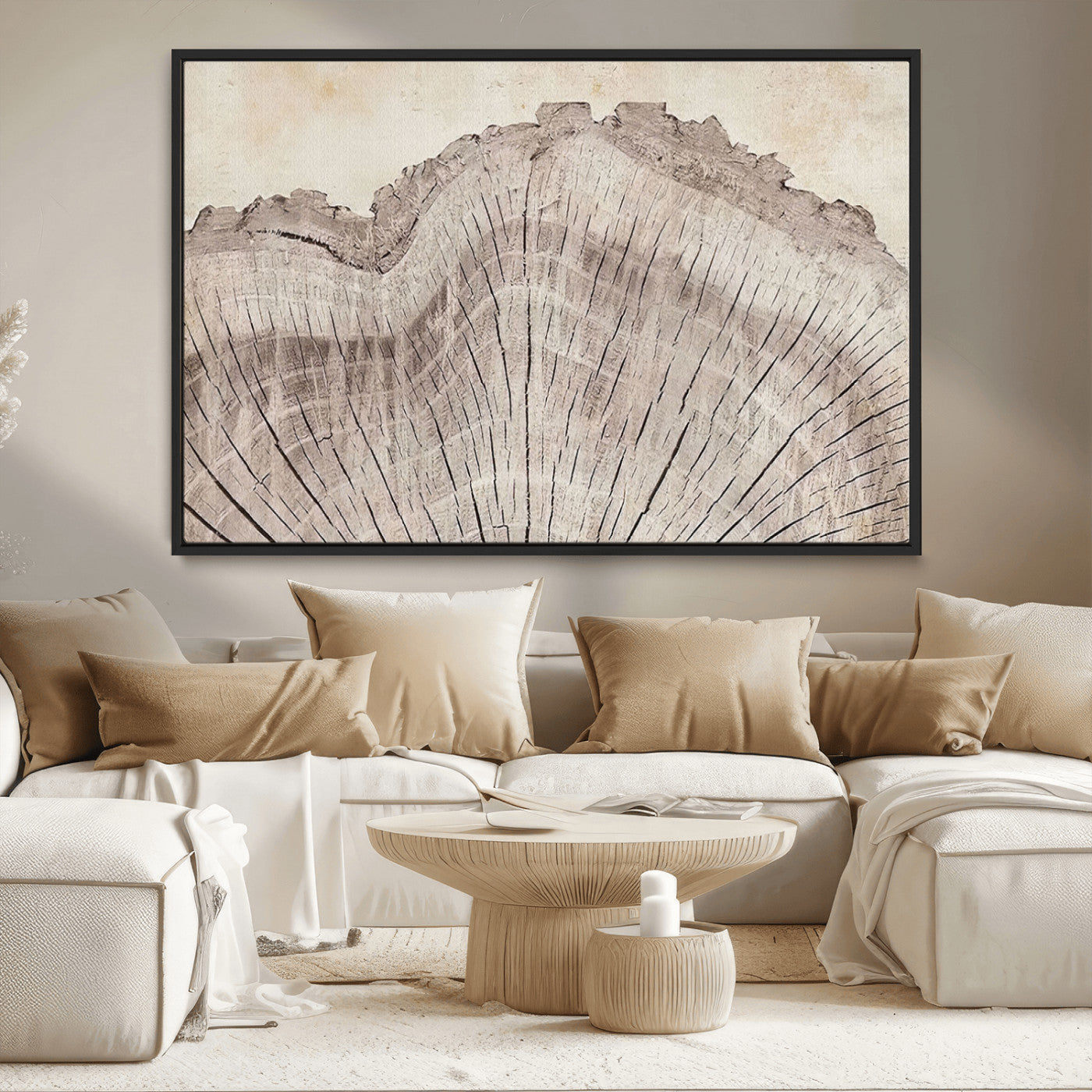 -Tree Ring Wall Art Triptych, Rustic Wood Ring Canvas Print, Minimalist Wall Decor for Modern Homes