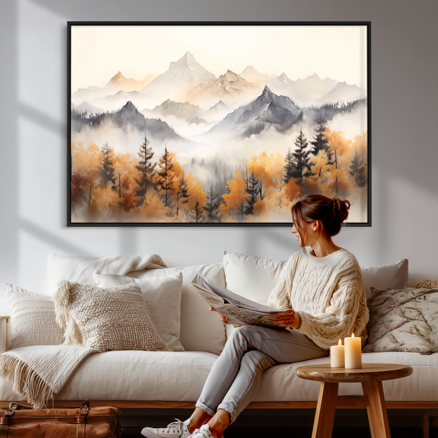 70049-MGV-CV-36X24 - Abstract Mountain Wall Art | Misty Mountain Forest and Mountains Canvas Print for Living Room,