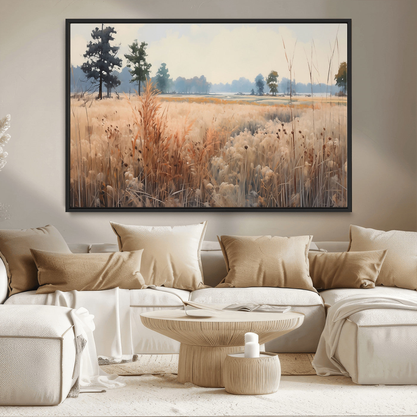 98822-MGV-CV-36X24-Golden Fields Canvas Wall Art Print – Serene Landscape of Nature’s Tranquility in Minimalist Modern