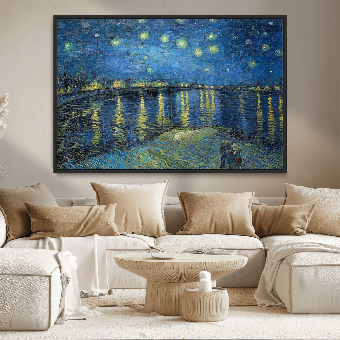 94605-MGV-CV-36X24-Vincent van Gogh Starry Night over the Rhone Abstract Wall Art Canvas, Starry Night Canvas Print