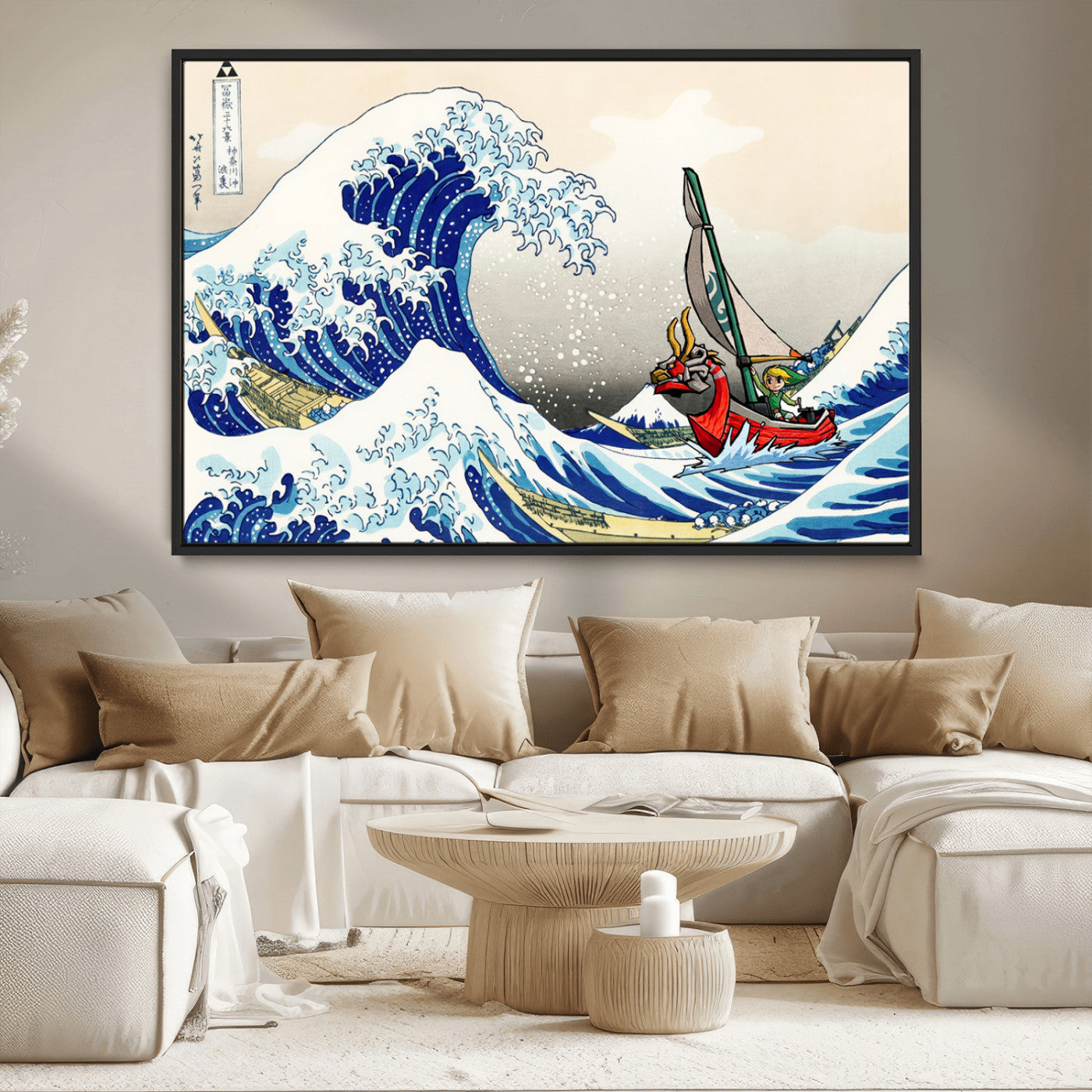 19450-MGV-CV-36X24-Katsushika Hokusai Kanagawa Giant Wave Wall Art Canvas Print | Iconic Japanese Art for Living Room