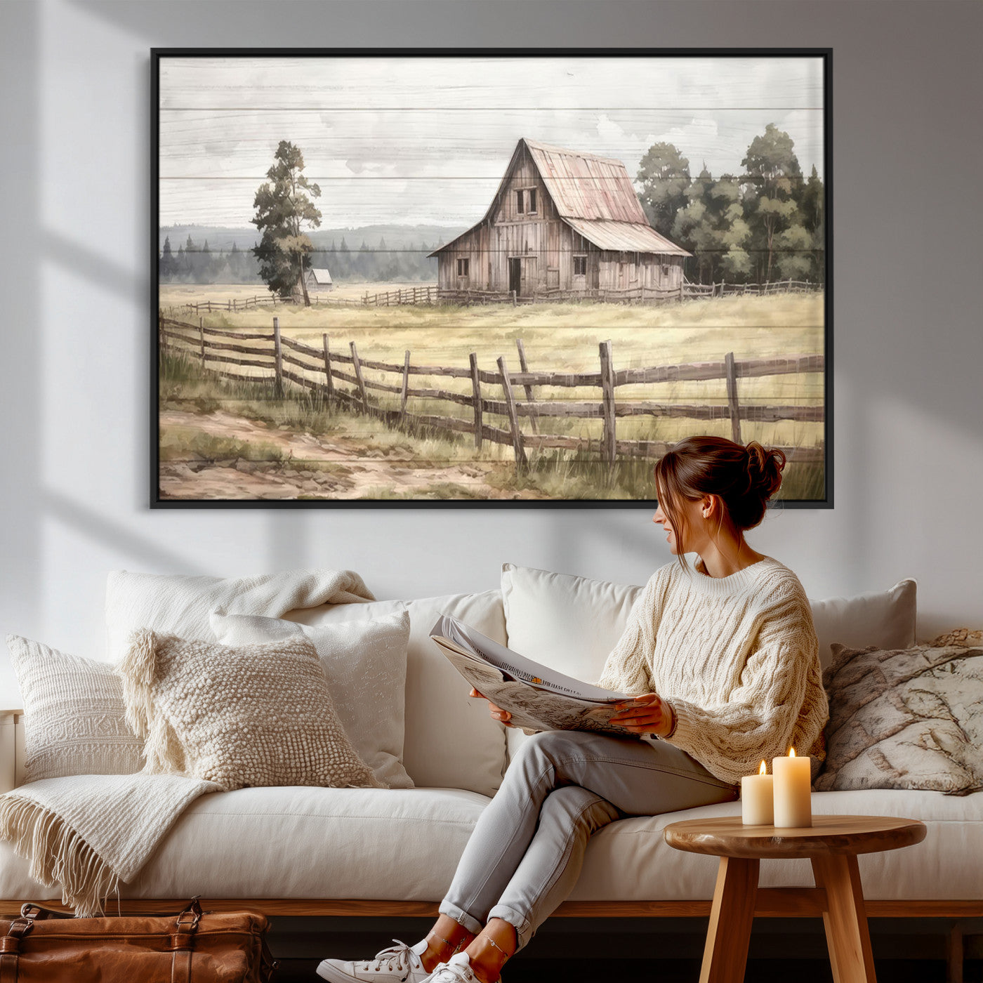 87489-MGV-CV-36X24 - Rustic Farmhouse Barn Wall Art | Framed Gallery Wrap Barn Giclee Canvas Print for Farmhouse Decor