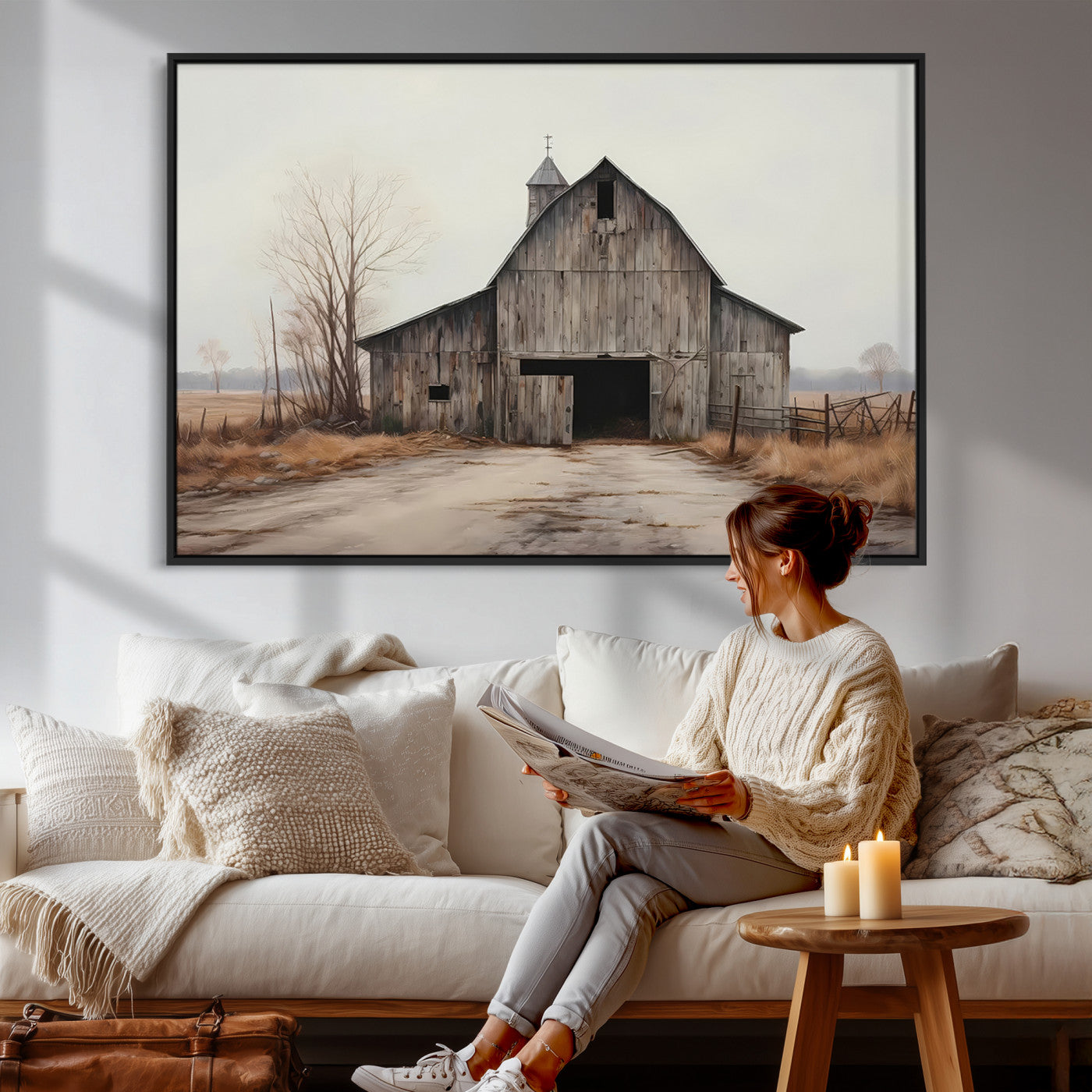 11602-MGV-CV-36X24 - Farmhouse Rustic Barn Wall Art Canvas Print – Framed and Ready to Hang – Perfect Addition to