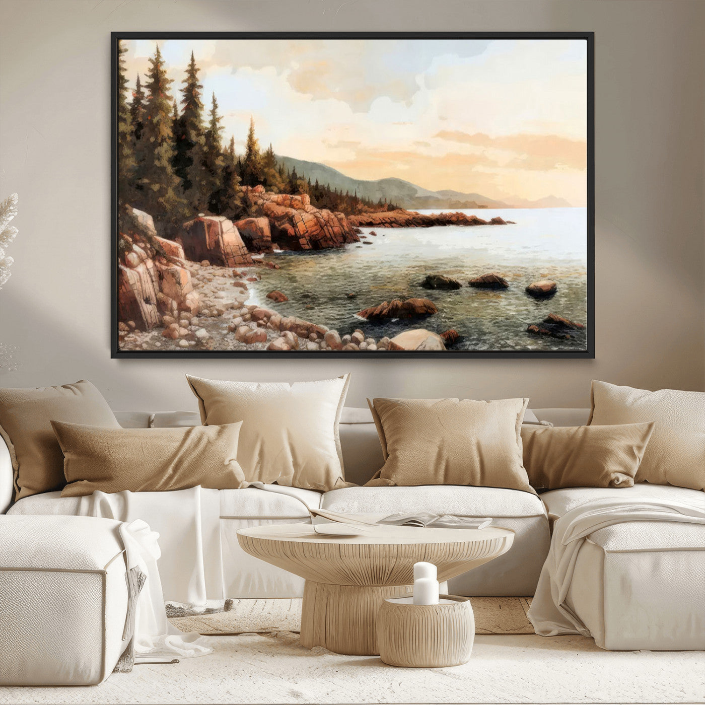 77145-MGV-CV-36X24-Serene Coastal View of Acadia National Park Wall Art - Stunning 3-Panel Wall Art Canvas Print,