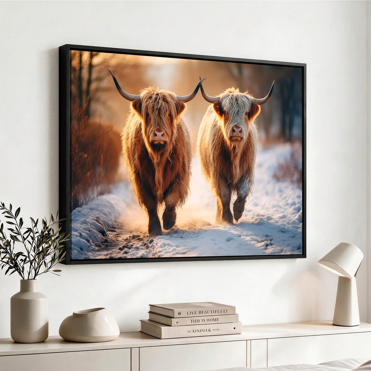 94810-_Poster-30x20 - Scottish Highland Cow Horn Farm Wall Art Canvas Print