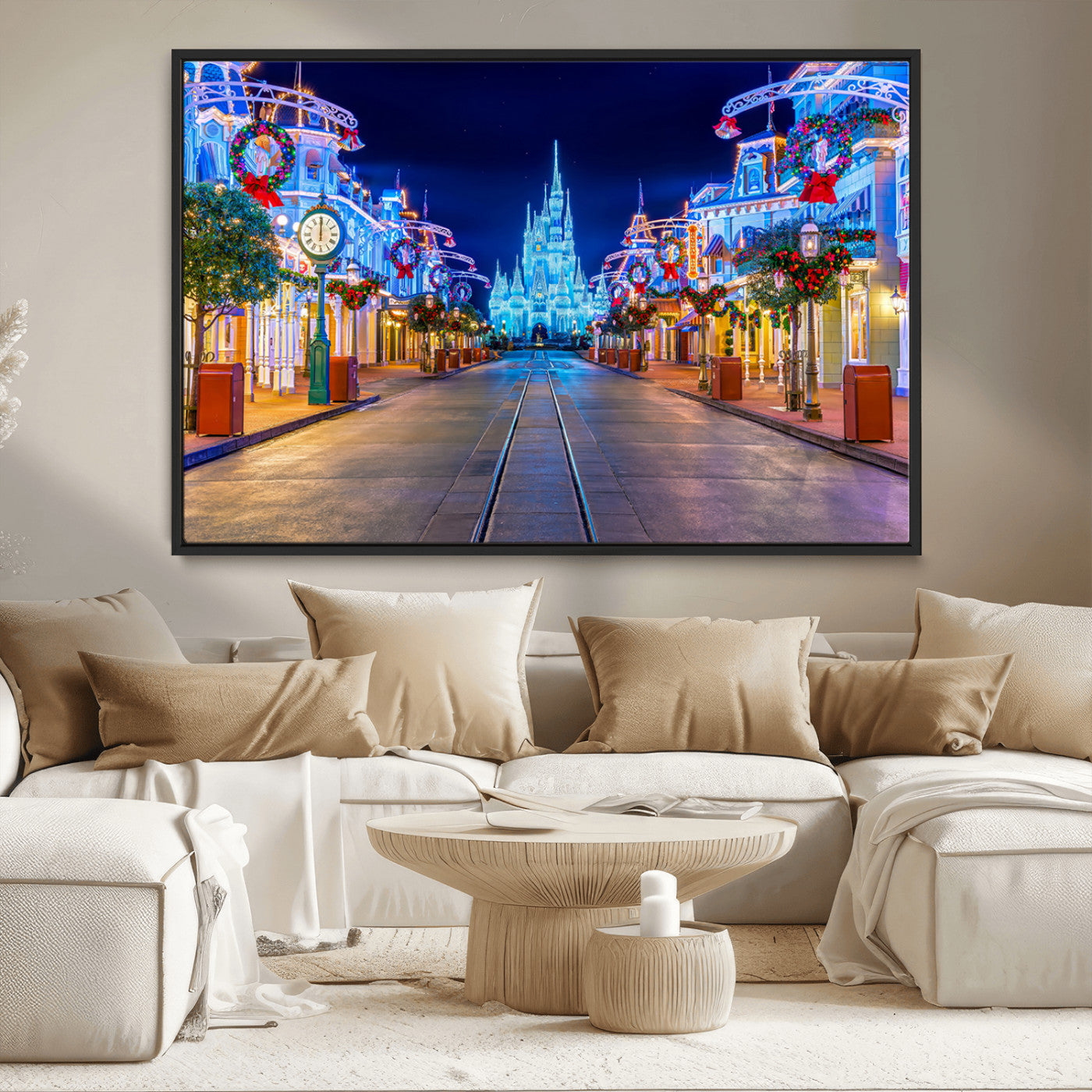 12470-MGV-CV-36X24-Disney Castle Wall Art – Large Magic Kingdom Canvas Artwork, Fairytale Design, Kids Room Christmas Decor for Home, Office