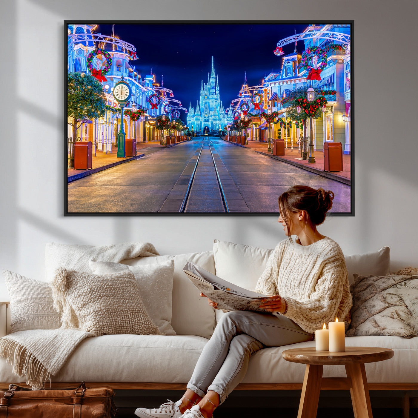 12470-MGV-CV-36X24 - Disney Castle Wall Art – Large Magic Kingdom Canvas Artwork, Fairytale Design, Kids Room Christmas Decor for Home, Office