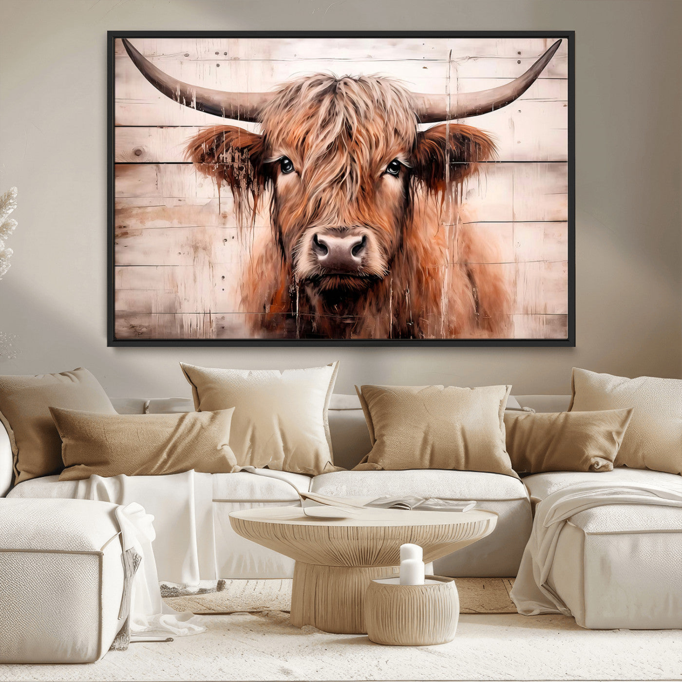 93730-MGV-CV-36X24-Vintage Scottish Highland Cow Cattle Art Print Farmhouse Wall Art Canvas Print