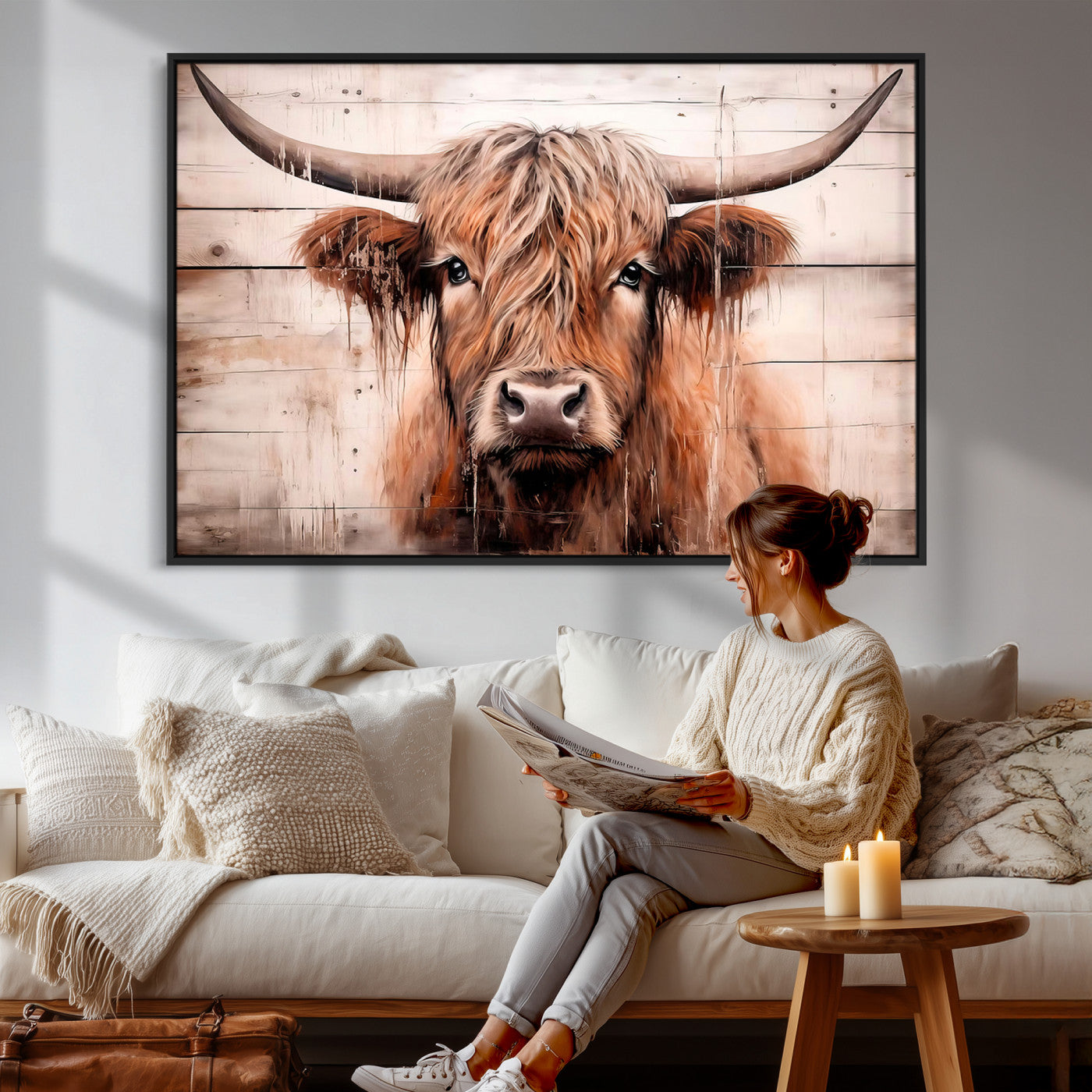 93730-MGV-CV-36X24 - Vintage Scottish Highland Cow Cattle Art Print Farmhouse Wall Art Canvas Print