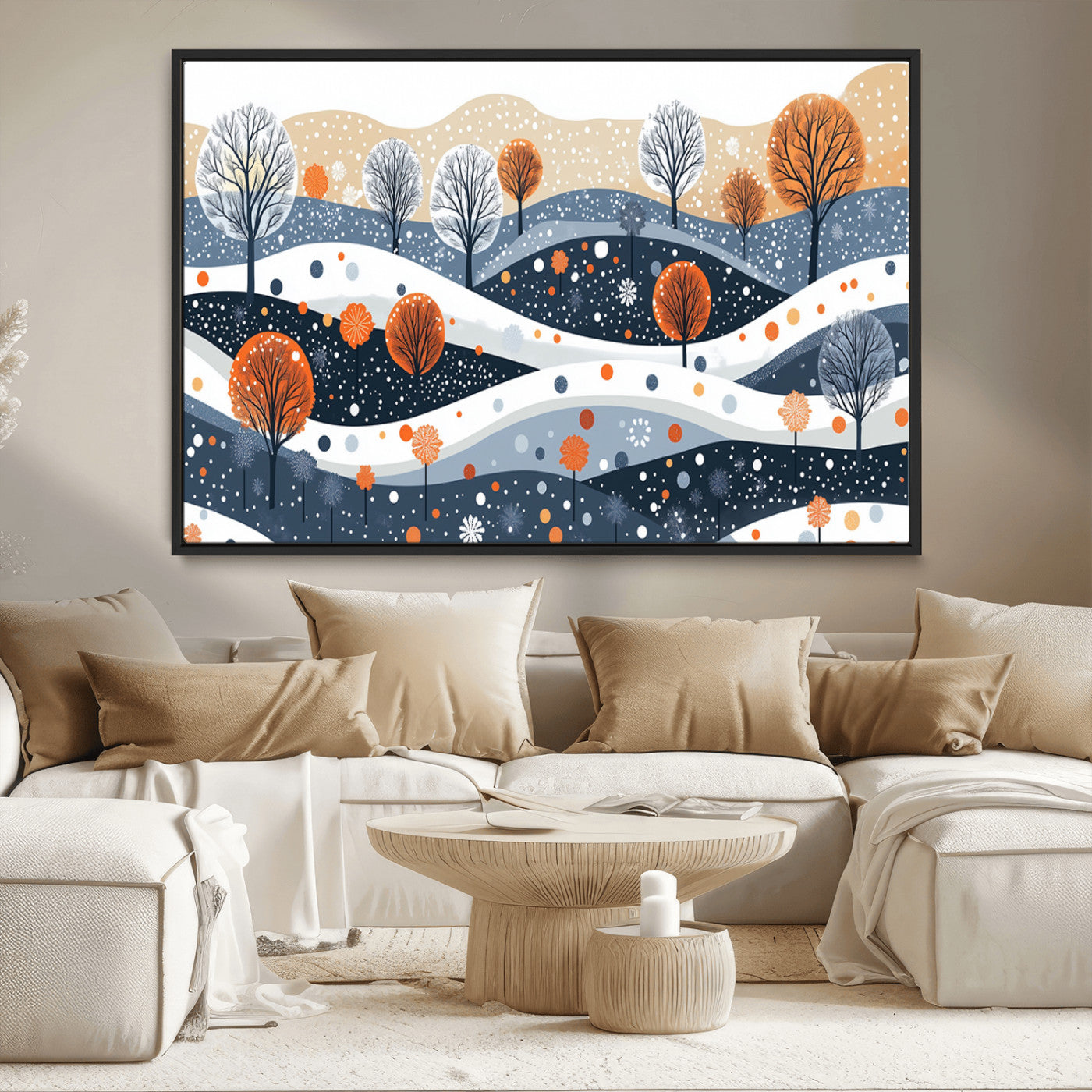 22651-MGV-CV-36X24-Abstract Winter Landscape Canvas Wall Art Print - Large Colorful Nature Wall Decor