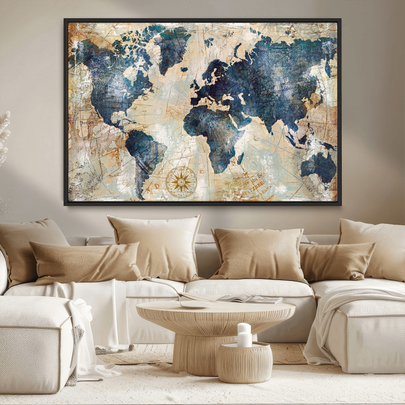 84561-MGV-CV-36X24-Push Pin World Map Canvas Print – Framed Wall Art for Couples, Travel Tracker Map, Anniversary Gift for Home Decor