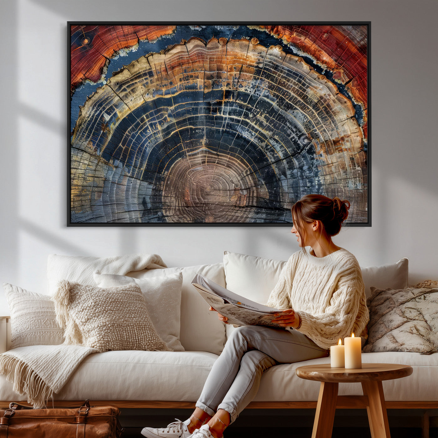 63519-MGV-CV-36X24 - Abstract Tree Ring Wall Art Canvas Print – Colorful Framed Minimalist Nature Tree Rings Home Artwork for Home and Office Decor