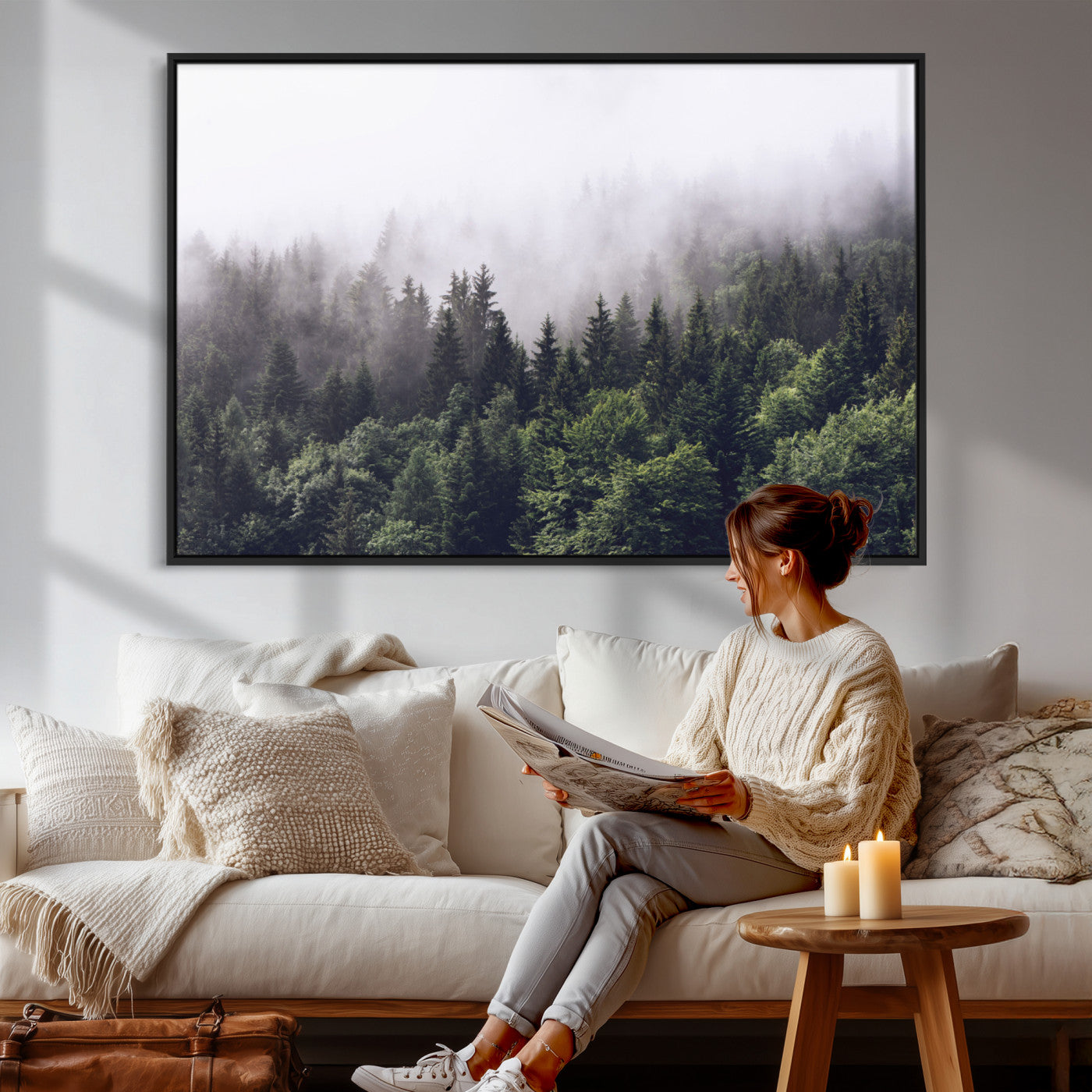 42578900-MGV-CV-36X24 - Misty Forest Canvas Wall Art – Serene Triptych Nature Print – Woodland Landscape Decor for Living