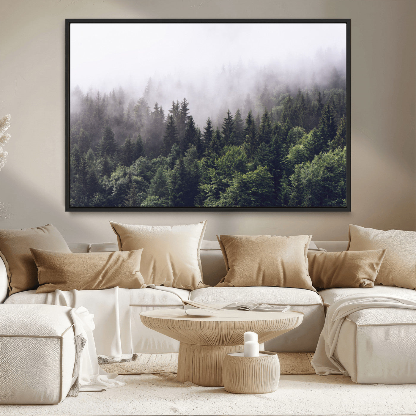 42578900-MGV-CV-36X24-Misty Forest Wall Art | Foggy Forest Canvas Print | Large Nature-Inspired Misty Tree Landscape for