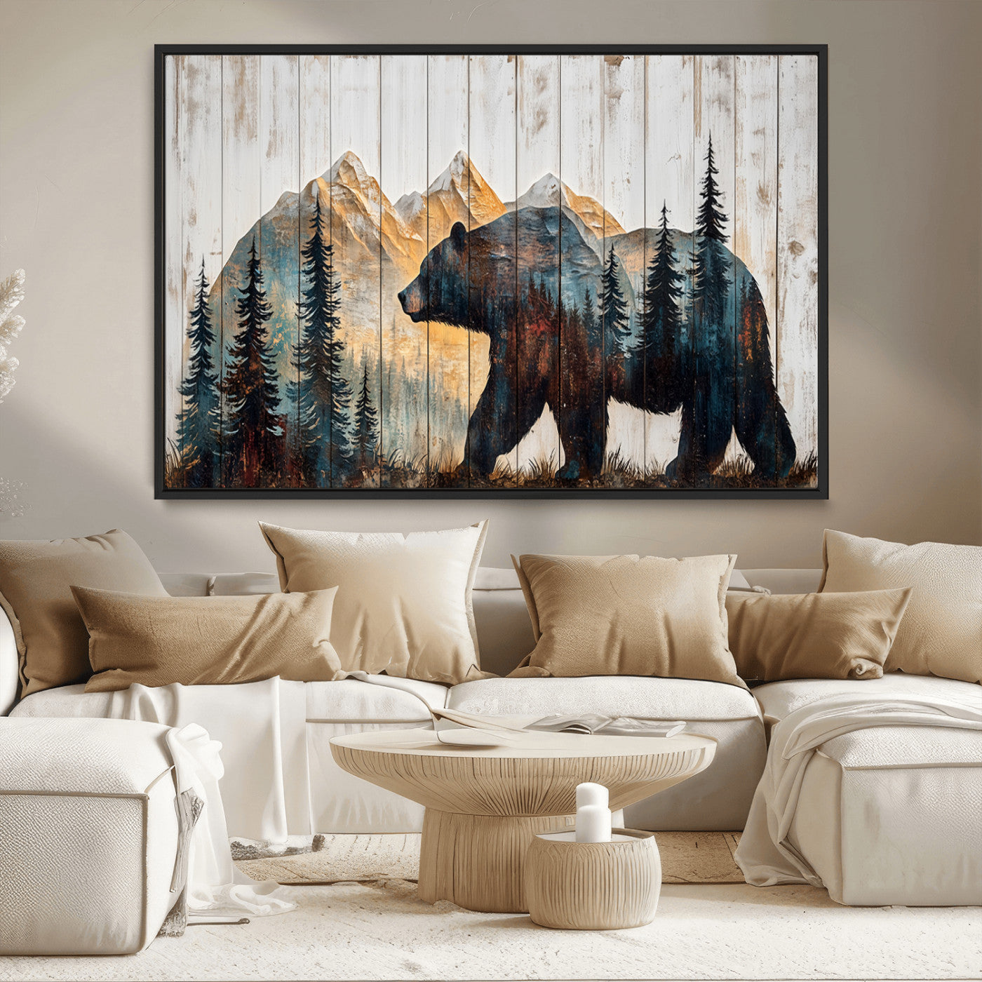 -Rustic Bear Wall Art - Grizzly 399 Bear Wall Art - Mountain Wood Canvas Wall Art - Nature Theme
