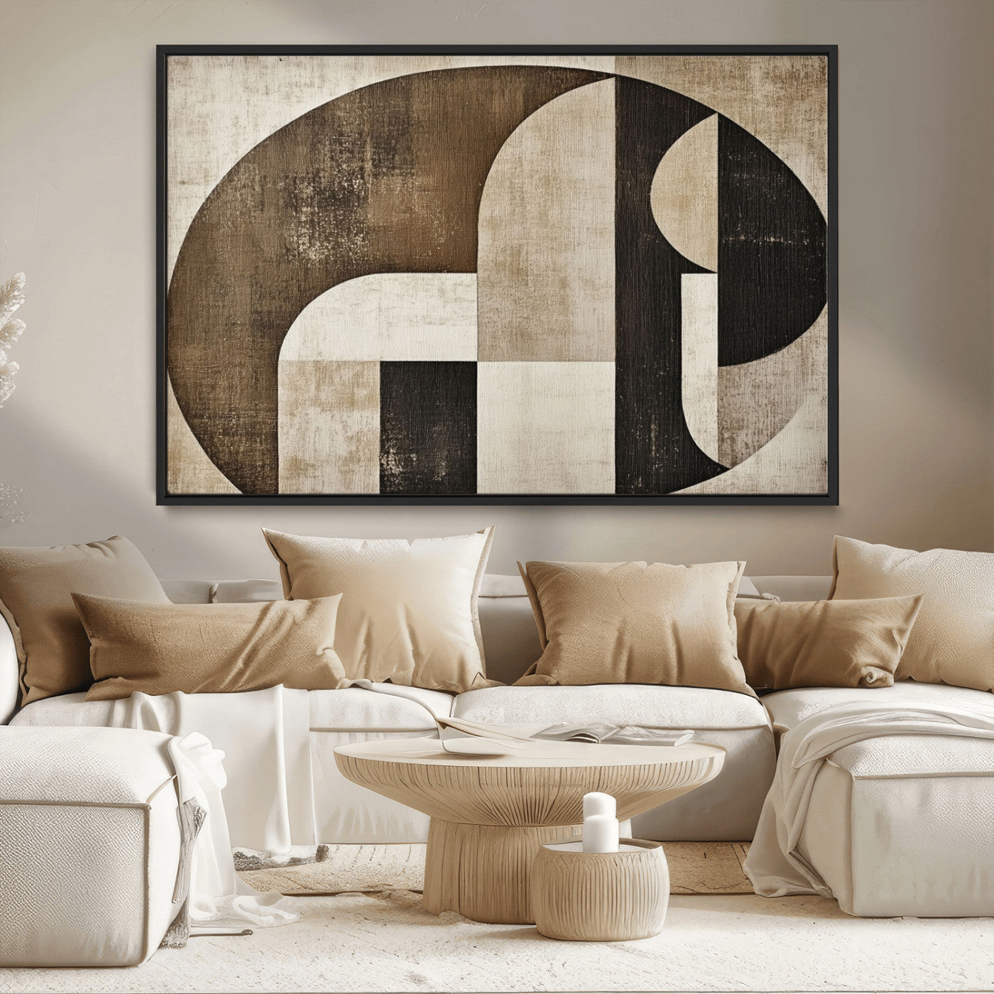 44796-MGV-CV-36X24-Wabi Sabi Abstract Wall Art | Geometric Modern Minimalist Canvas Print with Neutral Mid Century Art