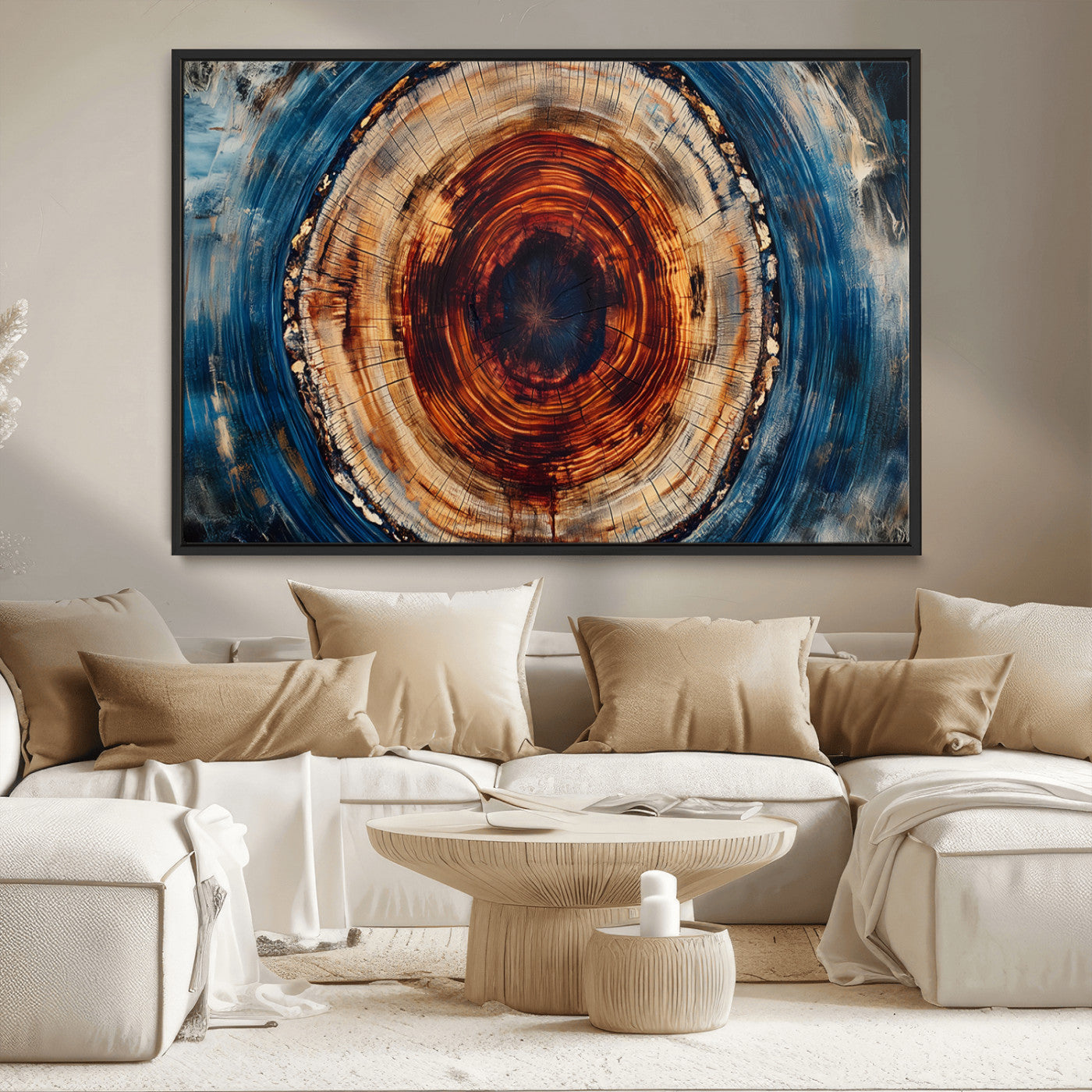 90395-MGV-CV-36X24-Abstract Framed Tree Rings Wall Decor, Wood Grain Rings Artwork Print, Nature Woodland Modern Wall