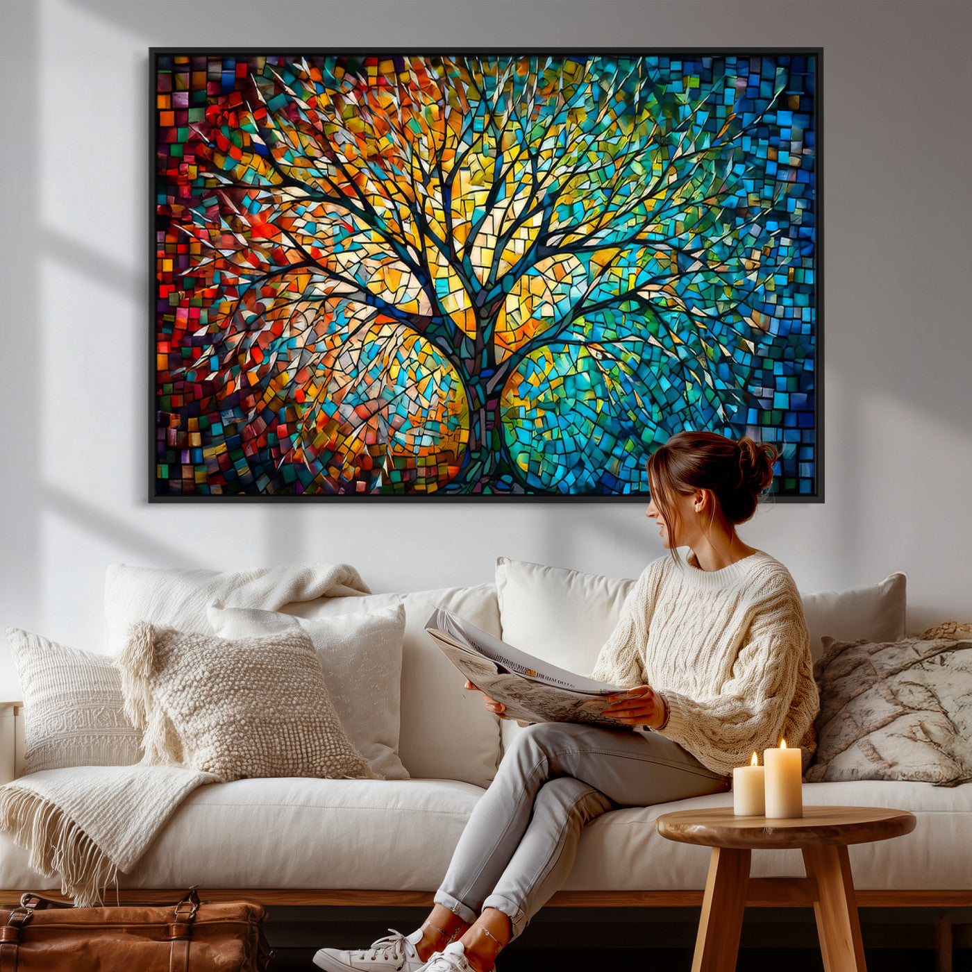 99325-MGV-CV-36X24 - Yggdrasil Tree of Life Wall Art Print Canvas | Mosaic Style 3-Panel Canvas Print