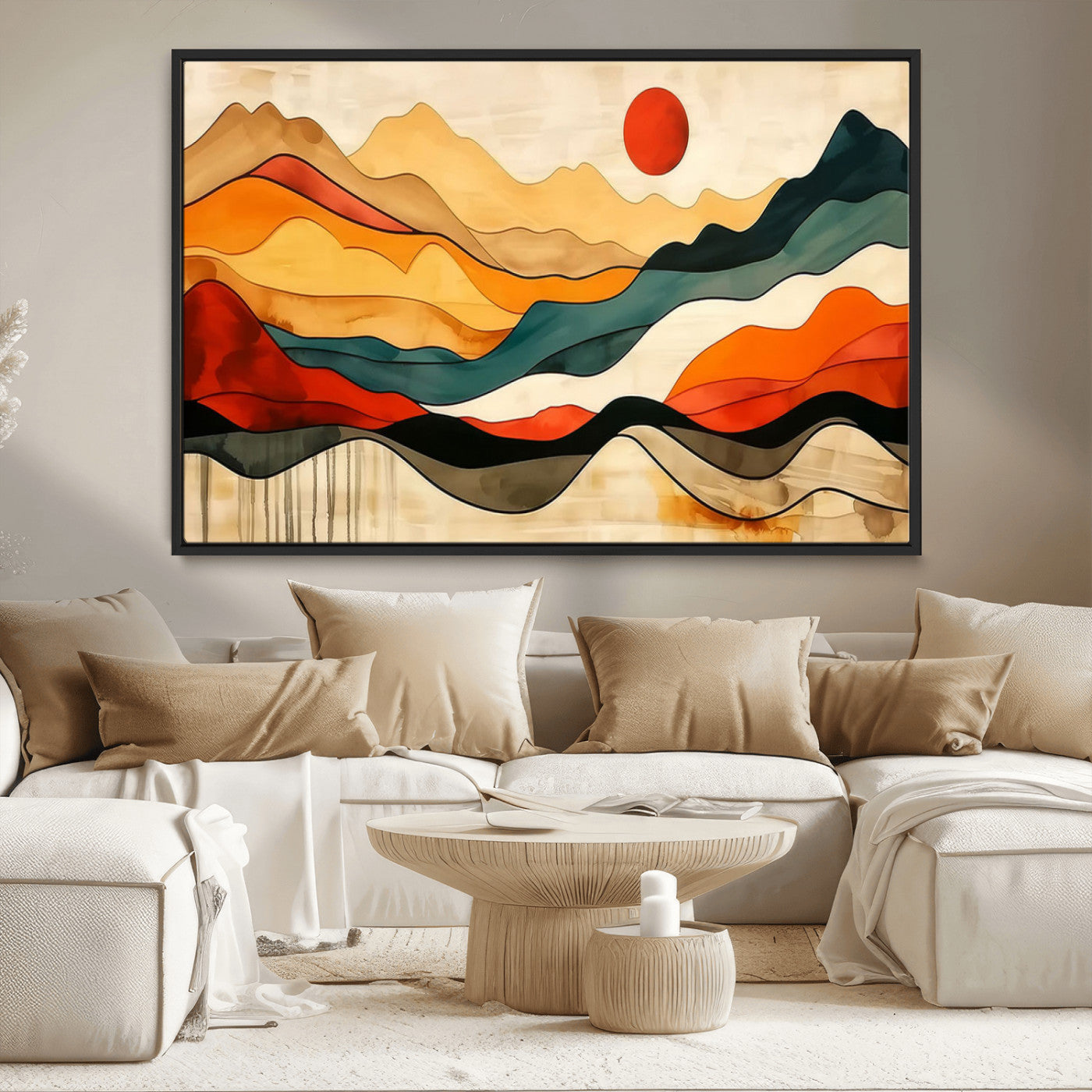 23241-MGV-CV-36X24-Mid Century Wall Art Print - Abstract Woodland Print - Modern Art Panoramic Mountain Wall Art