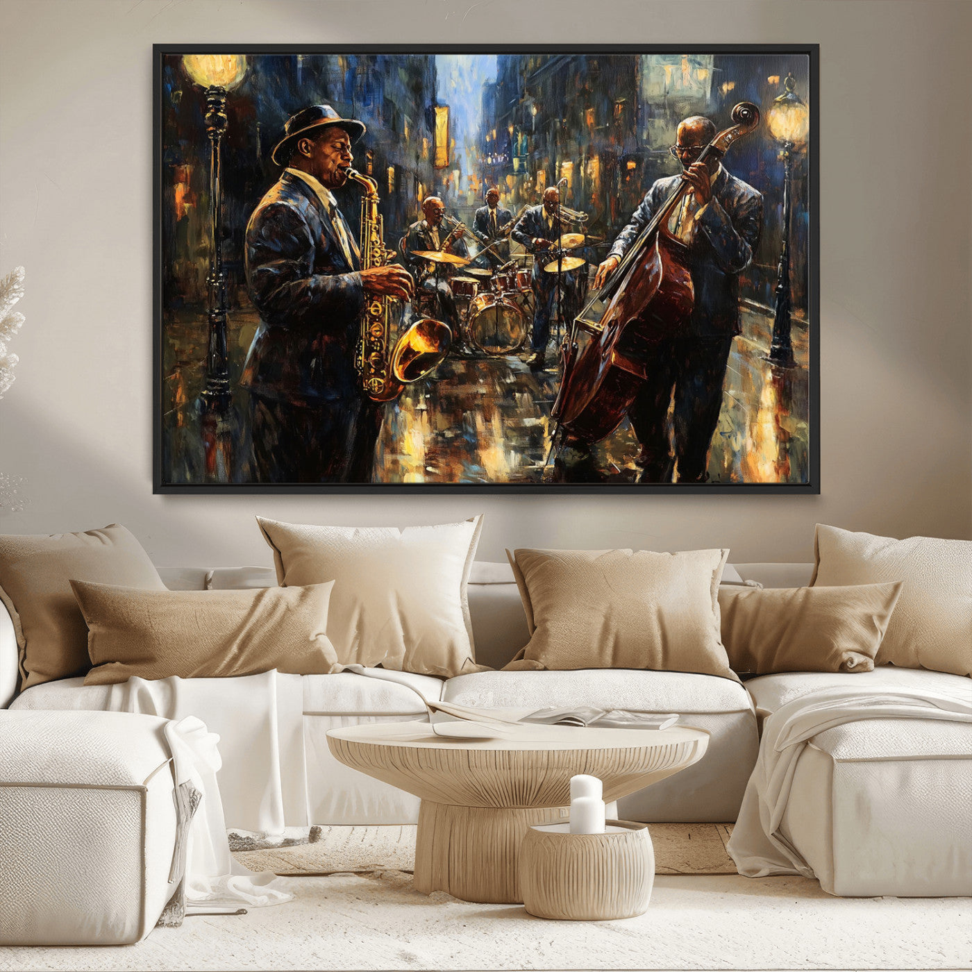 36990-MGV-FC-36X24_Black-Jazz Canvas Wall Art Print - Abstract African American Music Art - Framed Posters for Living Room or