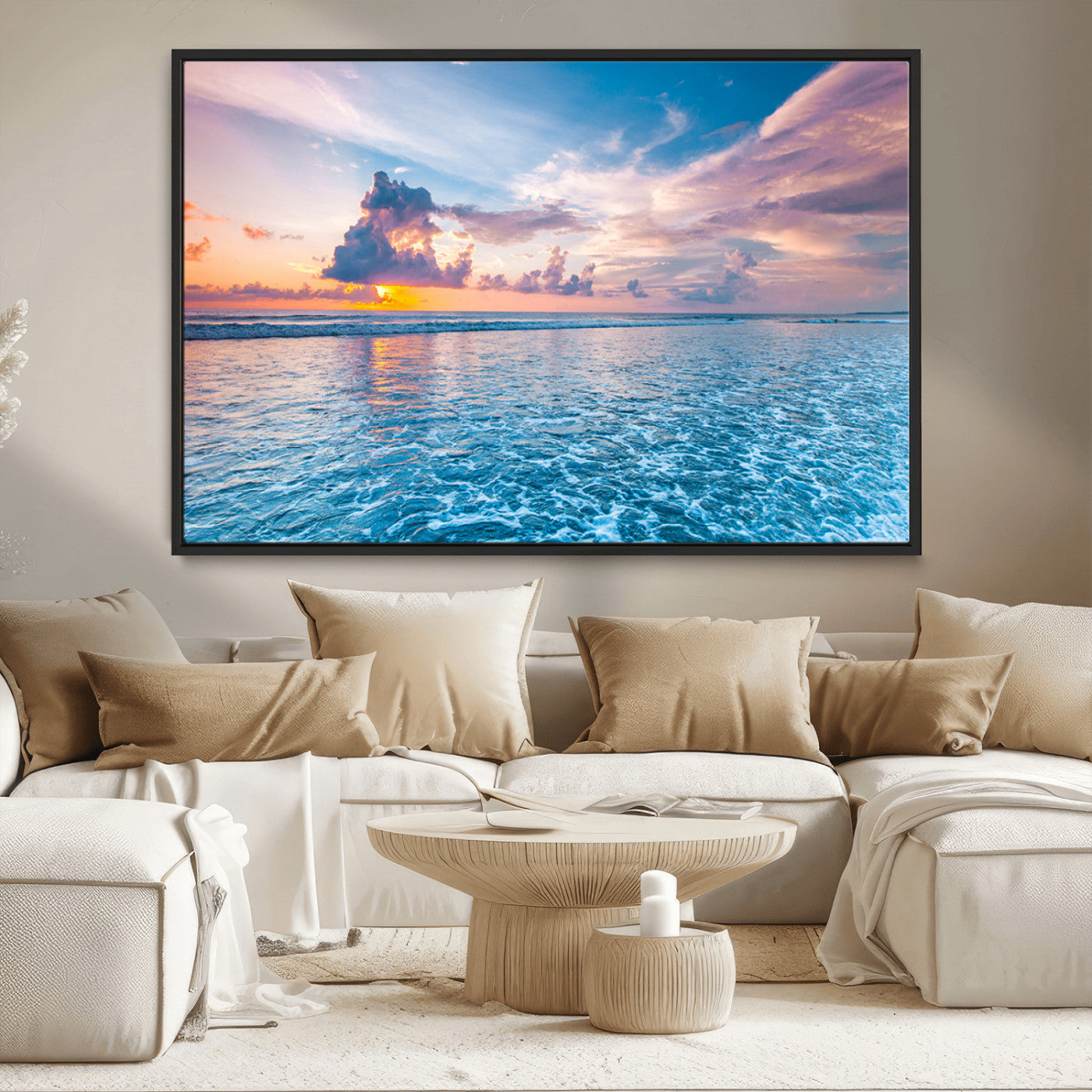 36641-MGV-CV-36X24-Ocean Sunset Canvas Wall Art Print – Tranquil Seascape Vibrant Sky Rolling Waves Coastal Artwork for Home, Office