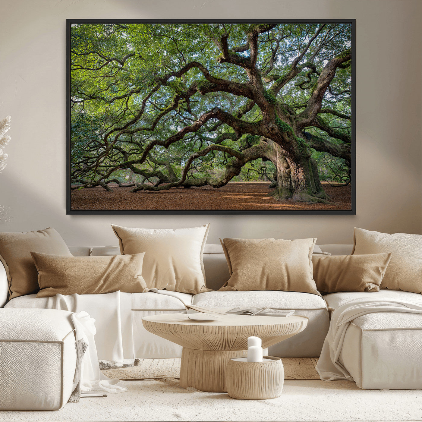 MGV-FC-36X24 - Ancient Oak Tree Wall Art – Canvas Print of Expansive Branches Lush Green Canopy, Tranquil Landscape, Majestic Nature Decor for Home or Office