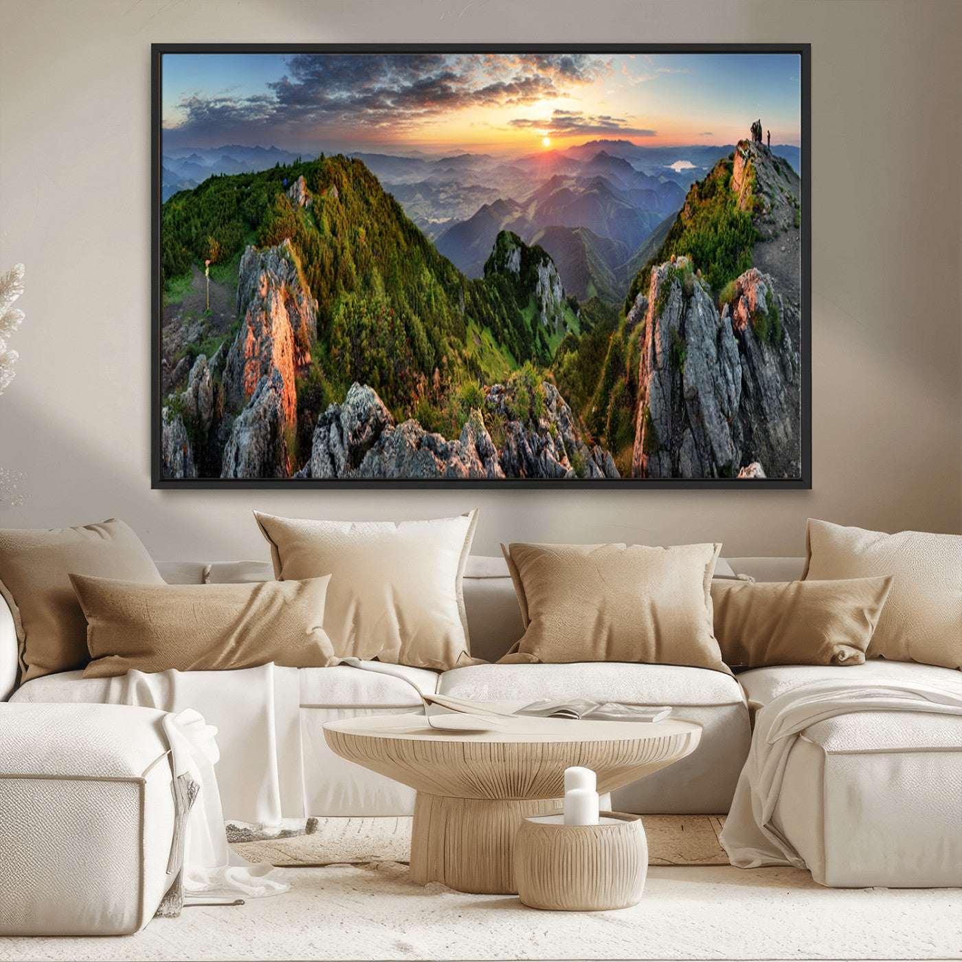 51582565-MGV-CV-36X24-Mountain Sunset Panoramic Wall Art Canvas Print – Framed Scenic Wilderness Scene with Majestic Summit Artwork for Home, Office