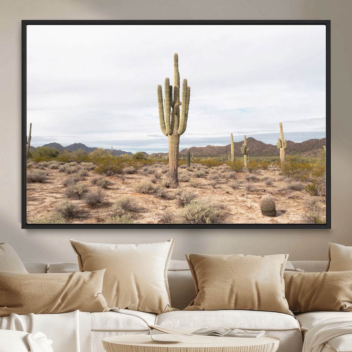 MGV-FC-36X24 - Saguaro Cactus Wall Art Canvas Print, Framed Desert Cactus Art Picture Print, Earthy Desert Perfect Southwestern Boho Decor Artwork