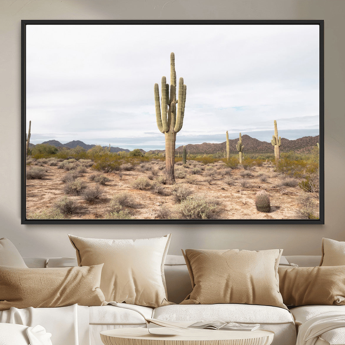 MGV-FC-36X24 - Saguaro Cactus Wall Art Canvas Print, Framed Desert Cactus Art Picture Print, Earthy Desert Perfect Southwestern Boho Decor Artwork