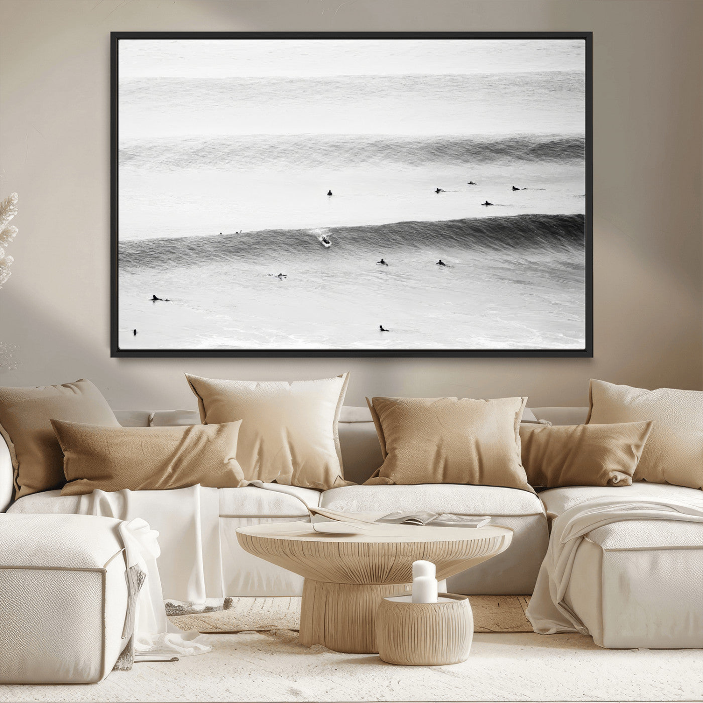 54291445-MGV-CV-36X24-Black White Ocean Wall Art Canvas Print – Framed Coastal Sport Scene with Ocean Culture Artwork for Home, Office