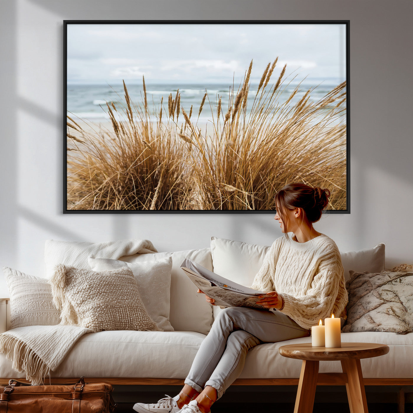 14270839-MGV-CV-36X24 - Beach Grass Wall Art – Canvas Print of Serene Coastal Shore, Peaceful Ocean Vibes, Nature Decor for Guest Room, Office or Living Room