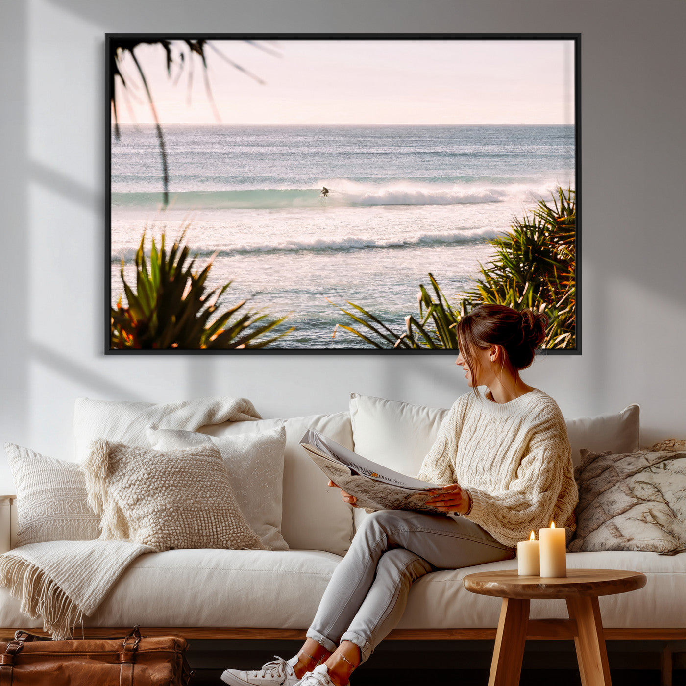 23287092-MGV-CV-36X24 - Ocean Surfer Wall Art Canvas Print | Framed Coastal Surf Art Picture Tropical Beach Artwork for Home Office