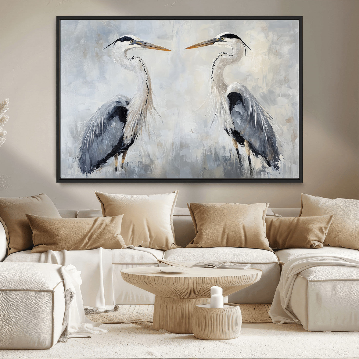 90806932-MGV-CV-36X24-Heron Wall Art Canvas Print – Framed Bird Nature Inspired Coastal Minimalist Wildlife Artwork for Home Office