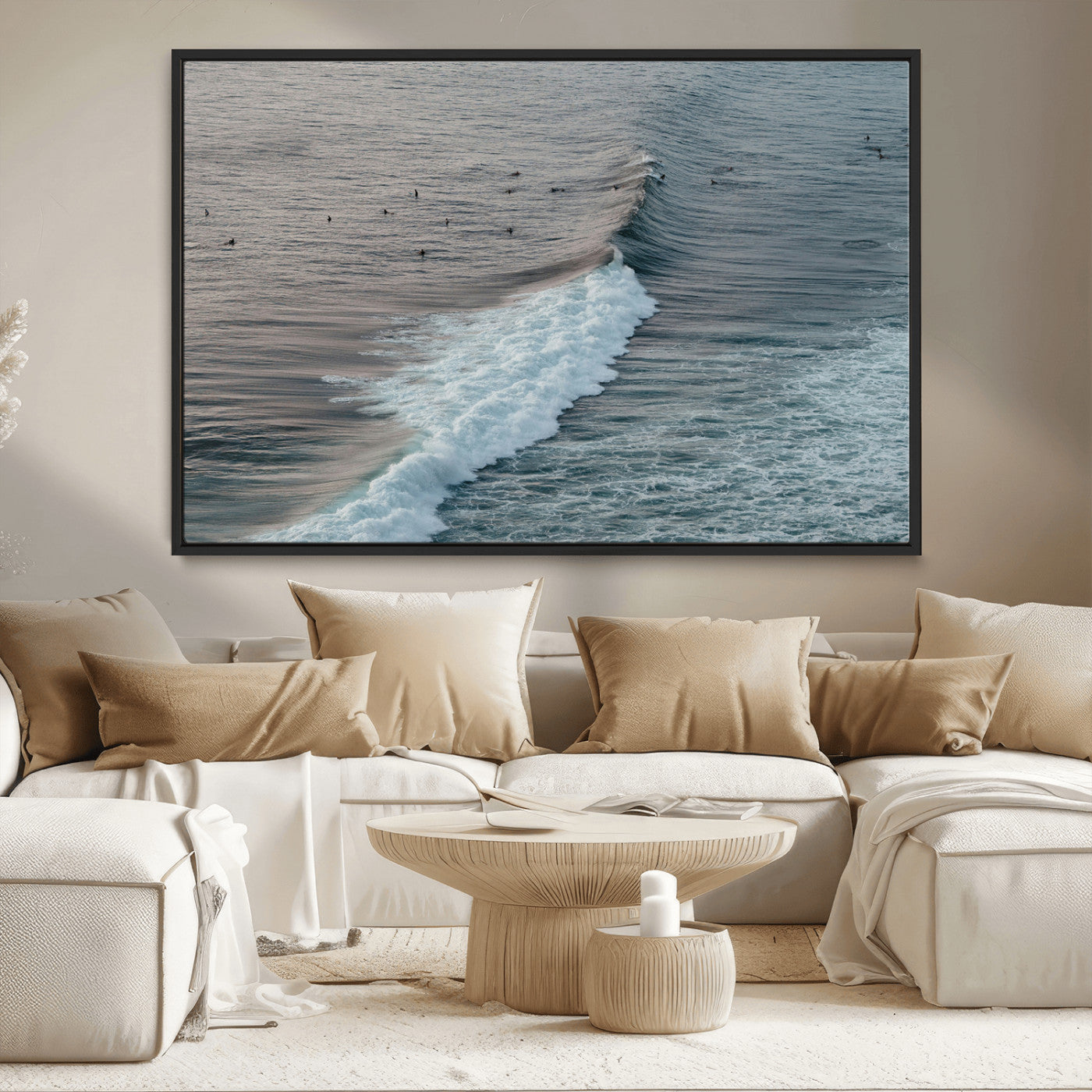 23077324-MGV-CV-36X24-Ocean Waves Wall Art Canvas Print – Framed Coastal Serenity Surf Nature Scene Artwork for Home Office