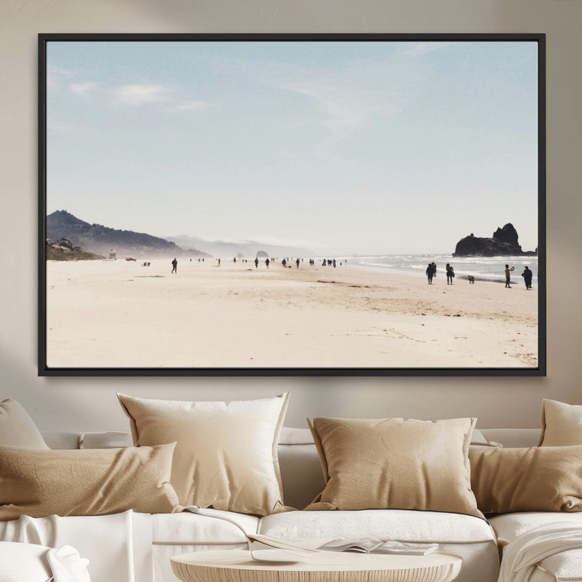 28307820-MGV-CV-36X24-Minimalist Beach Wall Art Canvas Print – Framed Coastal Serenity Soft Sand Nature Scene Artwork for Home Office