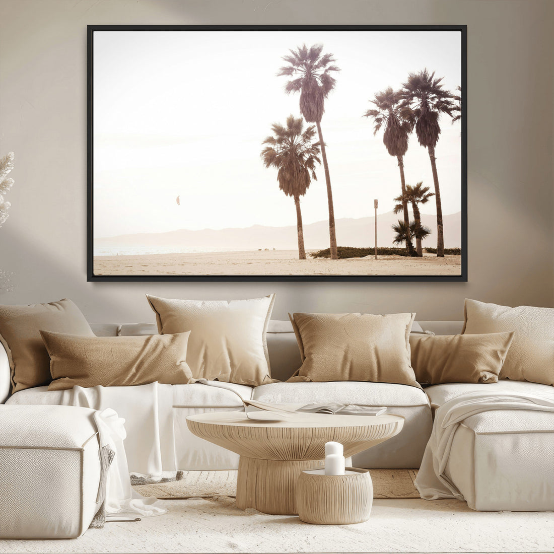 Coastal Light Wall Art Canvas Print, Framed Relaxing Shoreline Art, Minimalist Ocean Tropical Decor