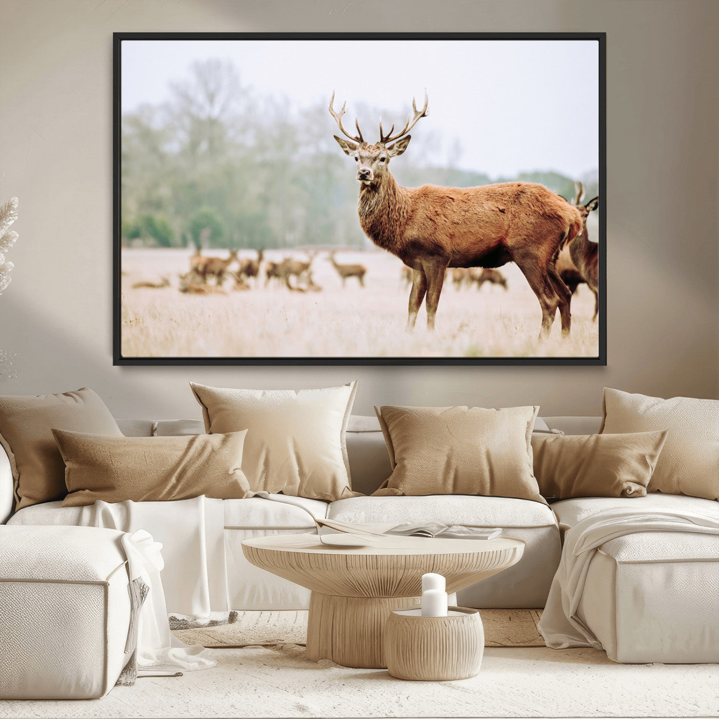 53240224-MGV-CV-36X24-Rustic Deer Wall Art Canvas Print – Forest Woodland Stag Nordic Animal Scenic Nature Artwork for Home, Cabin