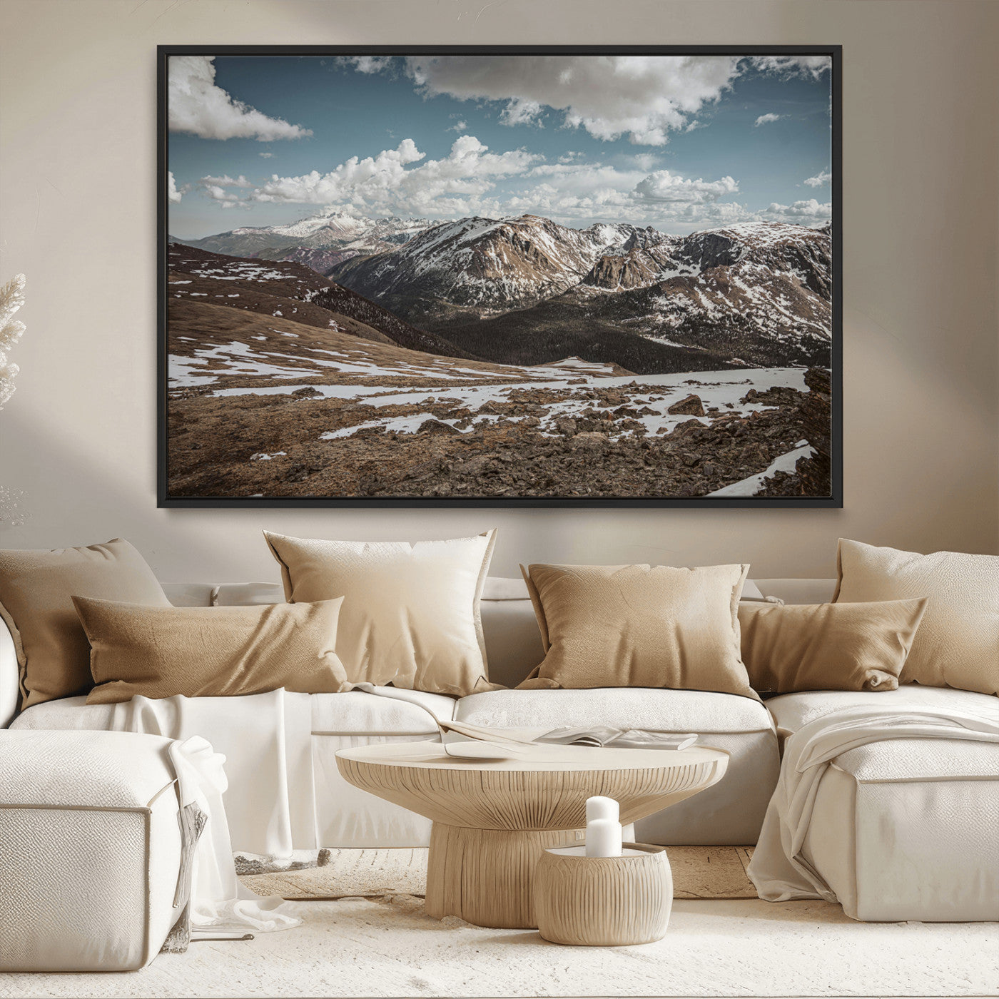 44565953-MGV-CV-36X24-Mountain Landscape Wall Art Canvas Print – Framed Snowy Peaks Rugged Highlands Nature Scene Artwork for Home Office