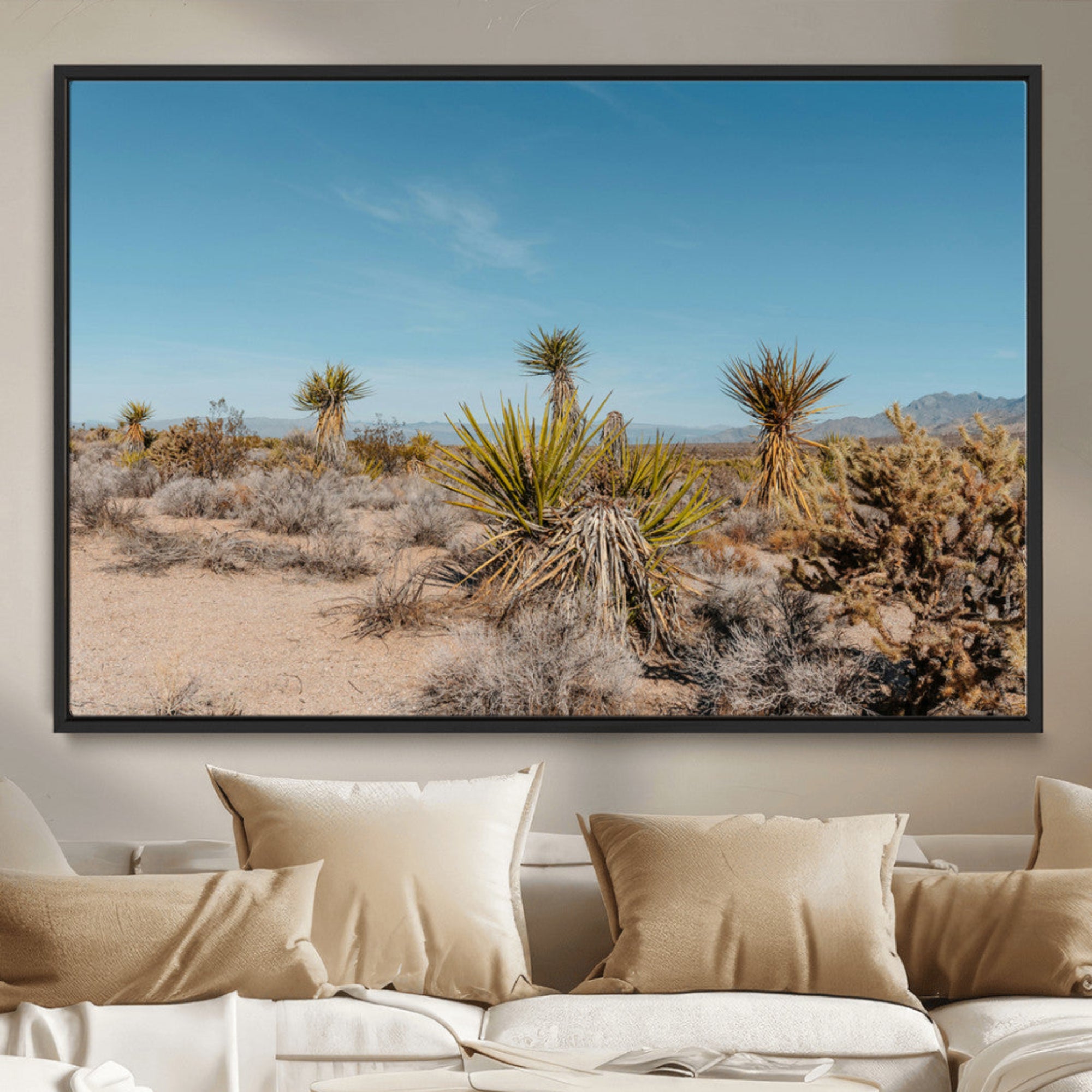 35156165-MGV-CV-36X24-Joshua Tree Wall Art Canvas Print – Framed Desert Landscape Warm Earth Tones Southwestern Minimalist Artwork for Home, Office