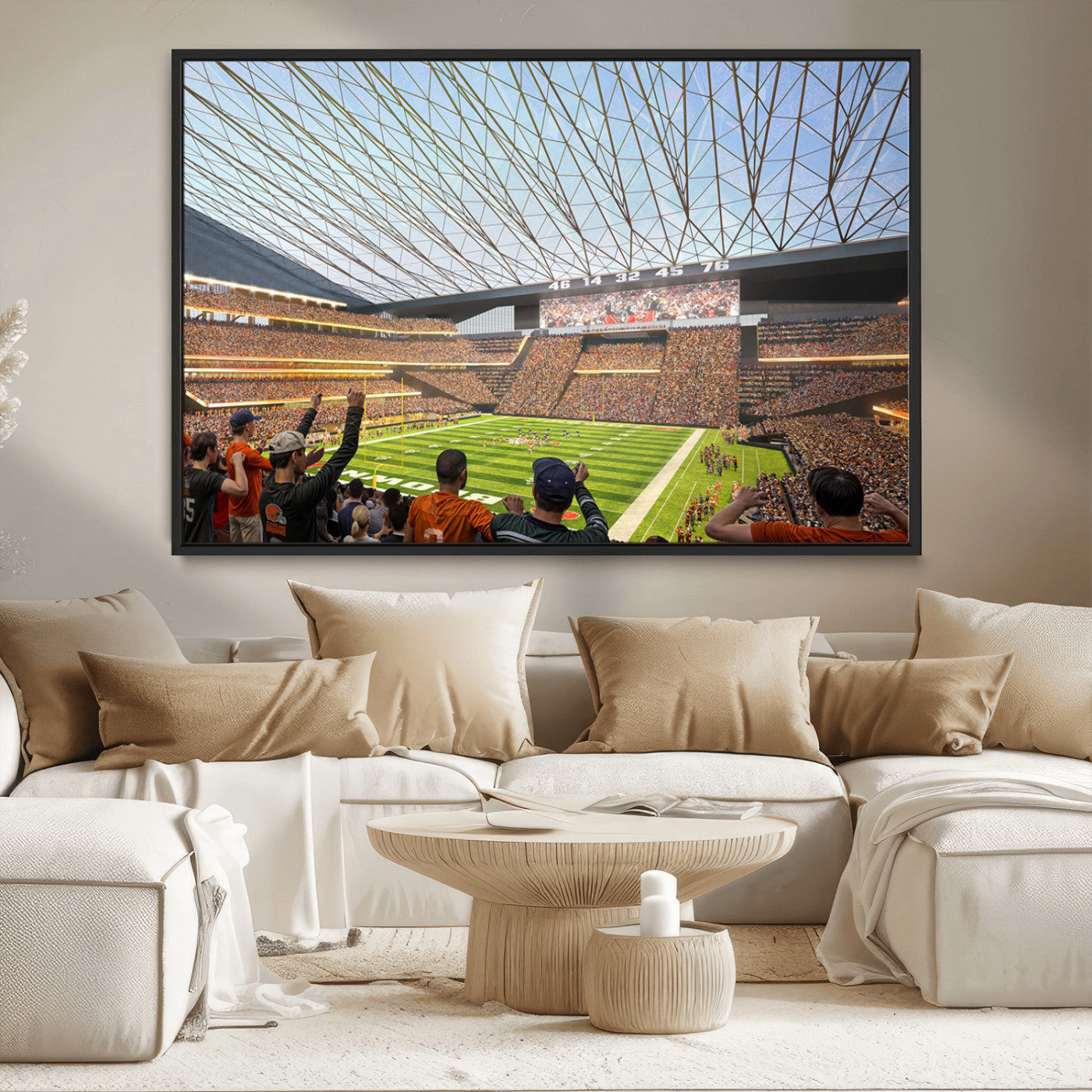81960112-MGV-FC-36X24_Black-Cleveland Browns Stadium Wall Art Canvas Print – Framed NFL Football Arena Artwork for Home, Office, Living Room