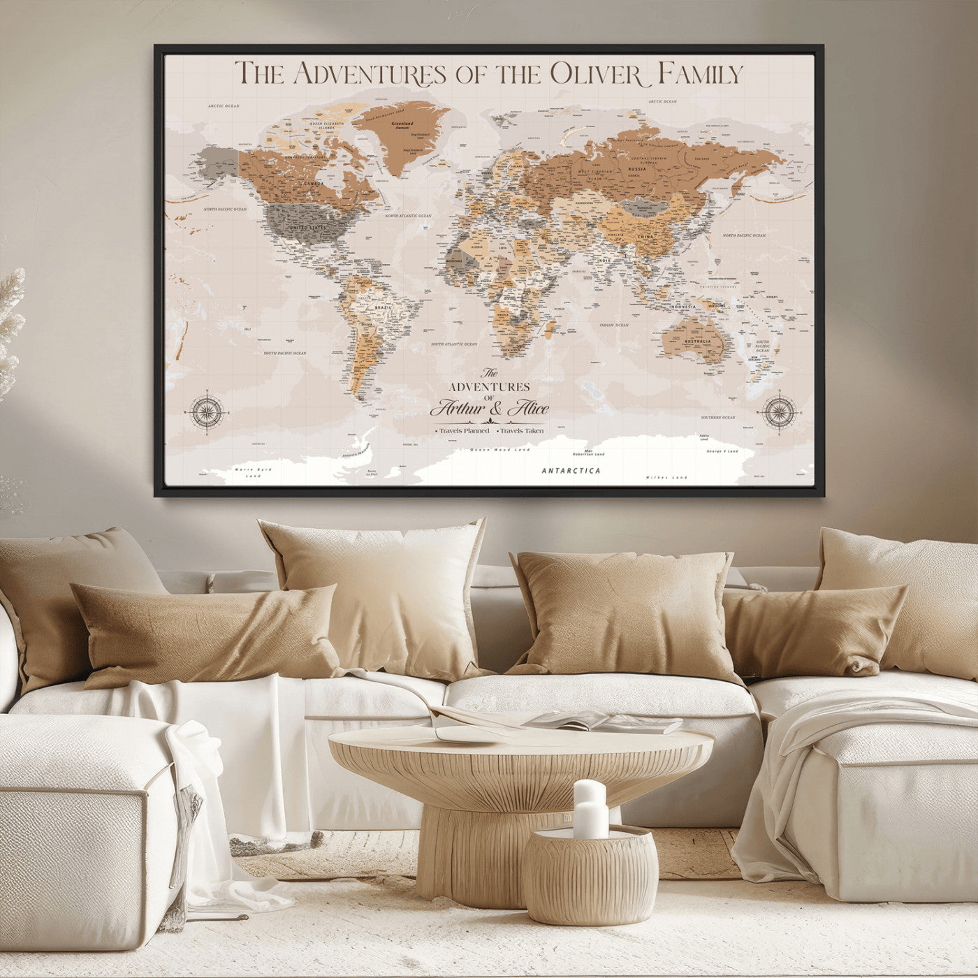 43101120-MGV-FC-36X24_Black-Personalized Push Pin World Map Canvas – Custom Framed Travel Tracker Wall Art, Large Adventure Map with Pins for Home, Office